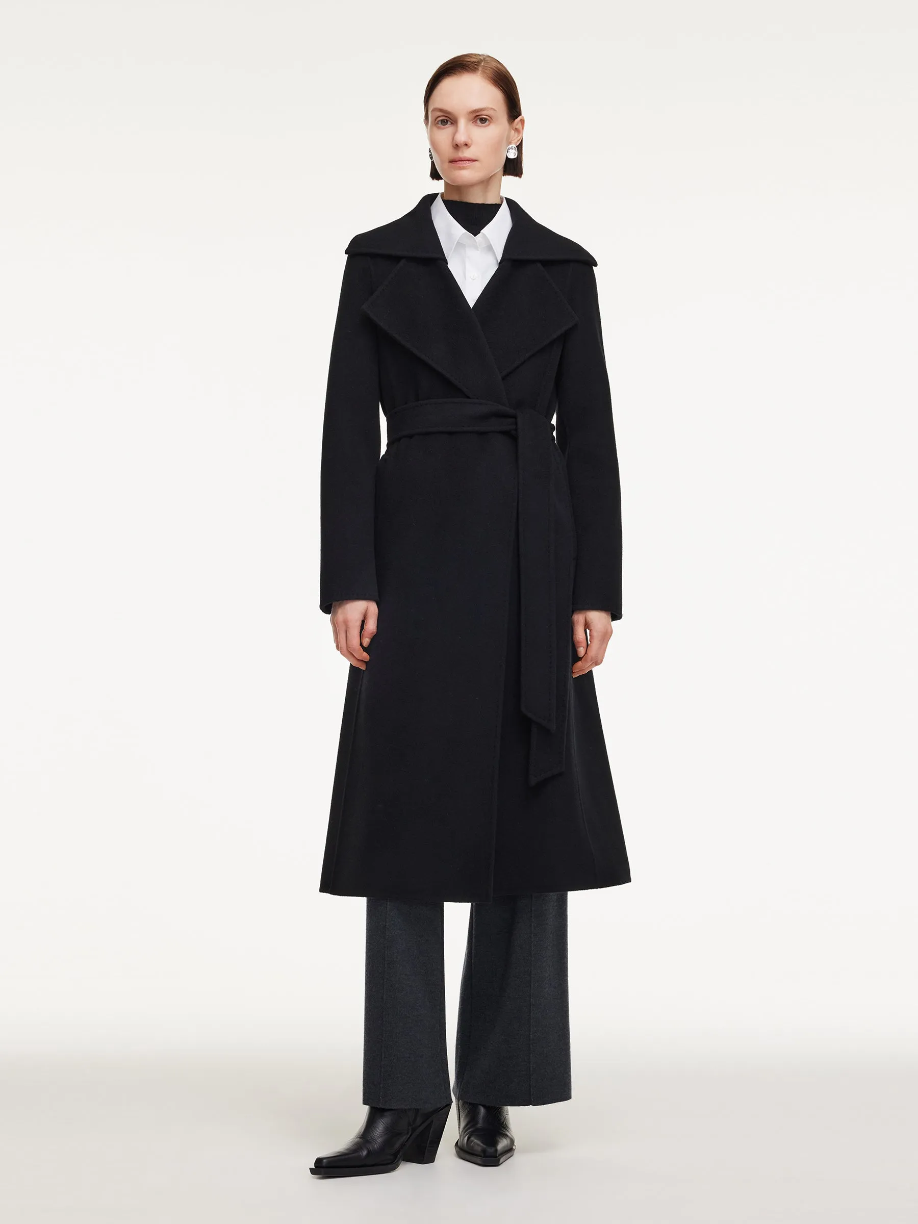 Cashmere Wool Blend Double-Faced Women Wrap Overcoat sold by Goelia