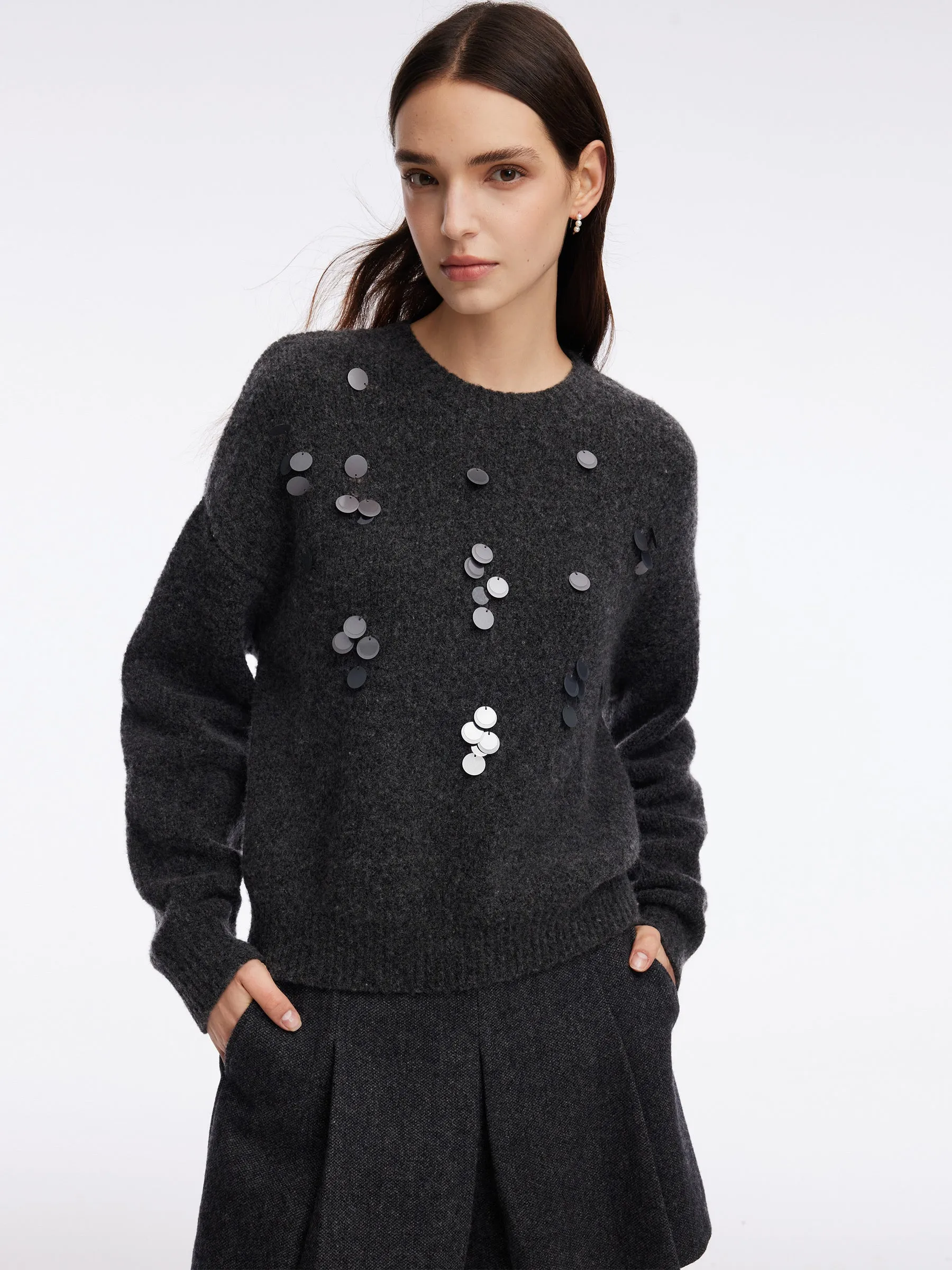 Wool Blend Sequins Women Sweater sold by Goelia product image thumbnail 3