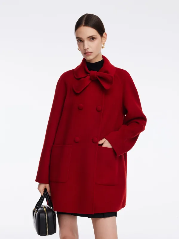 Tencel Wool Blend Double-Faced Women Coat With Detachable Collar sold by Goelia