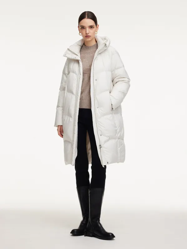 Cocoon Hooded Zip-Up Long Goose Down Coat sold by Goelia