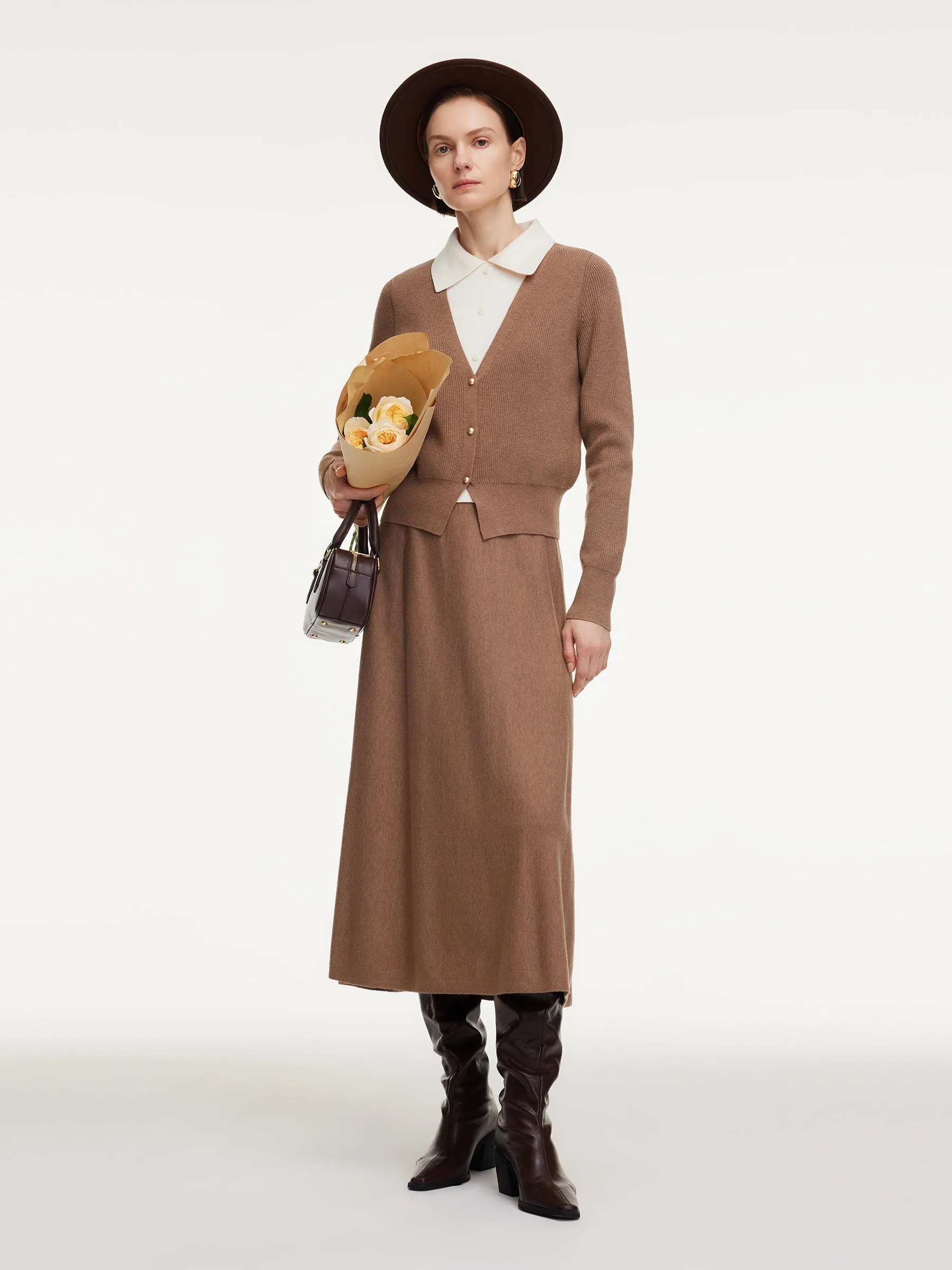 Faux Two-Piece Knit Top And Skirt Two-Piece Set sold by Goelia product image thumbnail 2