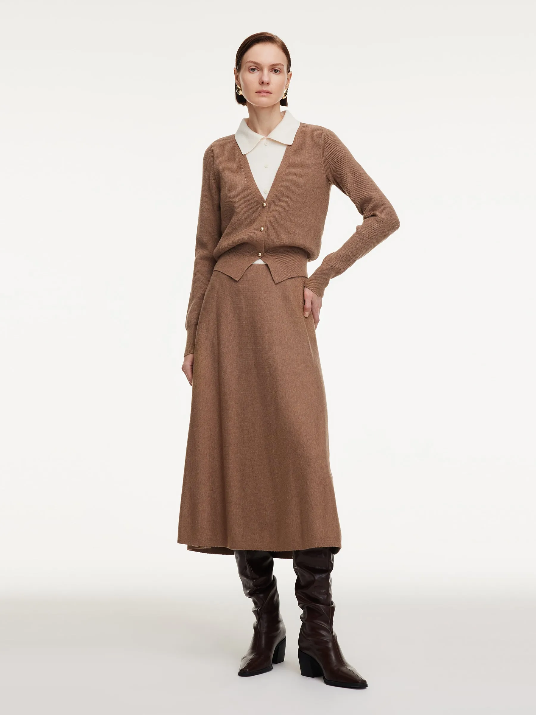 Faux Two-Piece Knit Top And Skirt Two-Piece Set sold by Goelia