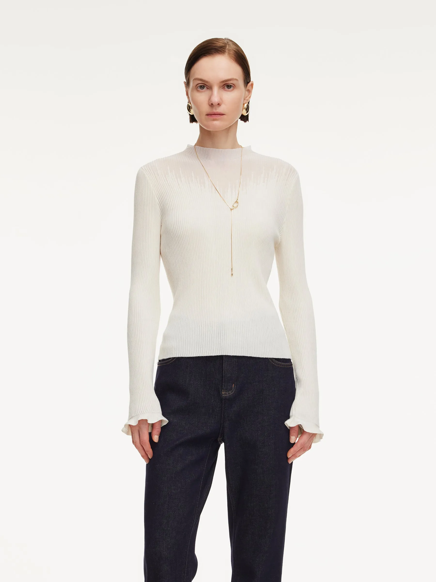 Tencel Wool Blend Mock Neck Women Knit Top sold by Goelia product image thumbnail 3