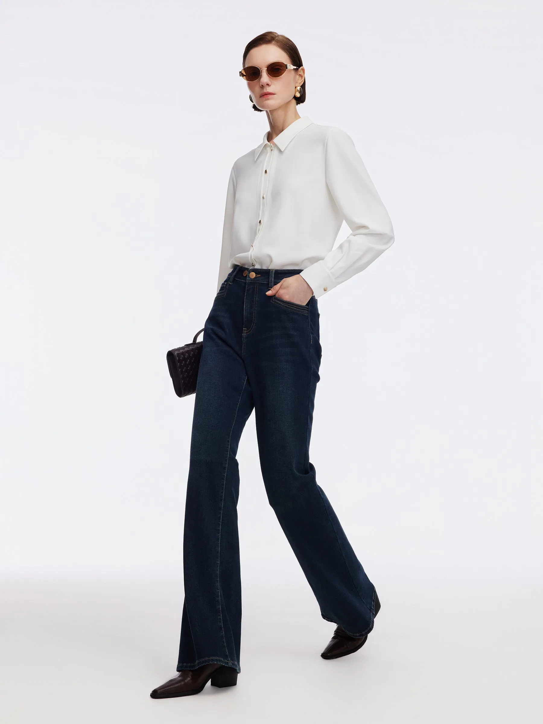 Denim Fleece Lined Women Flared Jeans sold by Goelia product image thumbnail 3