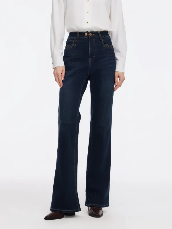 Denim Fleece Lined Women Flared Jeans made by Goelia