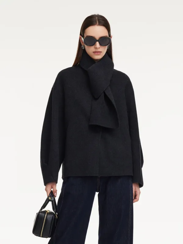 Yak Tencel Wool Blend Double-Faced Women Jacket With Scarf sold by Goelia