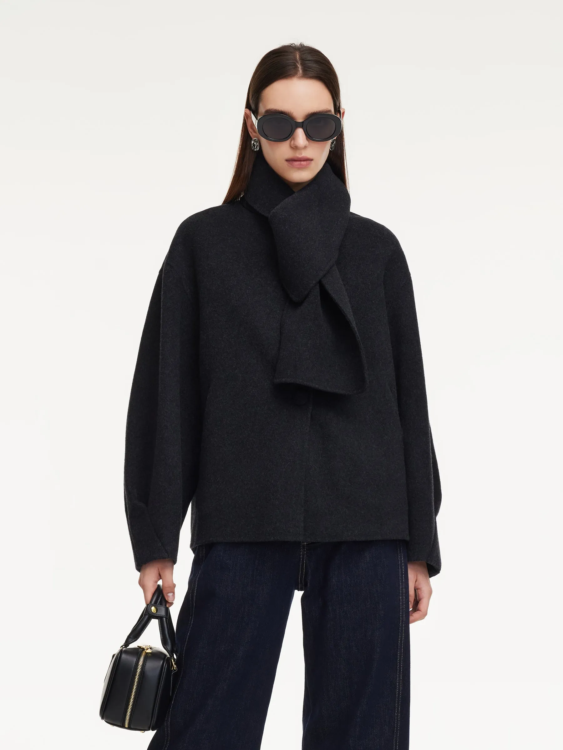 Yak Tencel Wool Blend Double-Faced Women Jacket With Scarf sold by Goelia