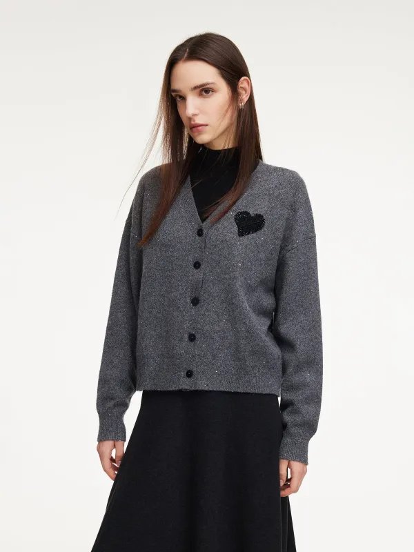 Sequined Heart V-Neck Women Cardigan sold by Goelia