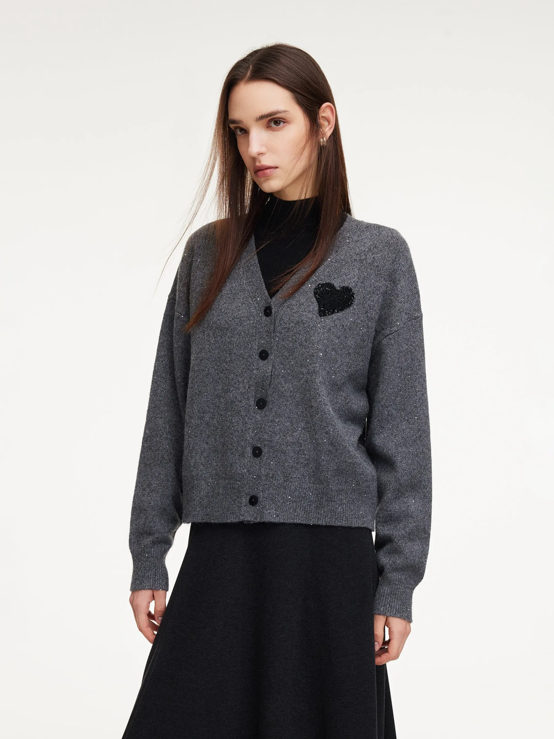 Sequined Heart V-Neck Women Cardigan sold by Goelia