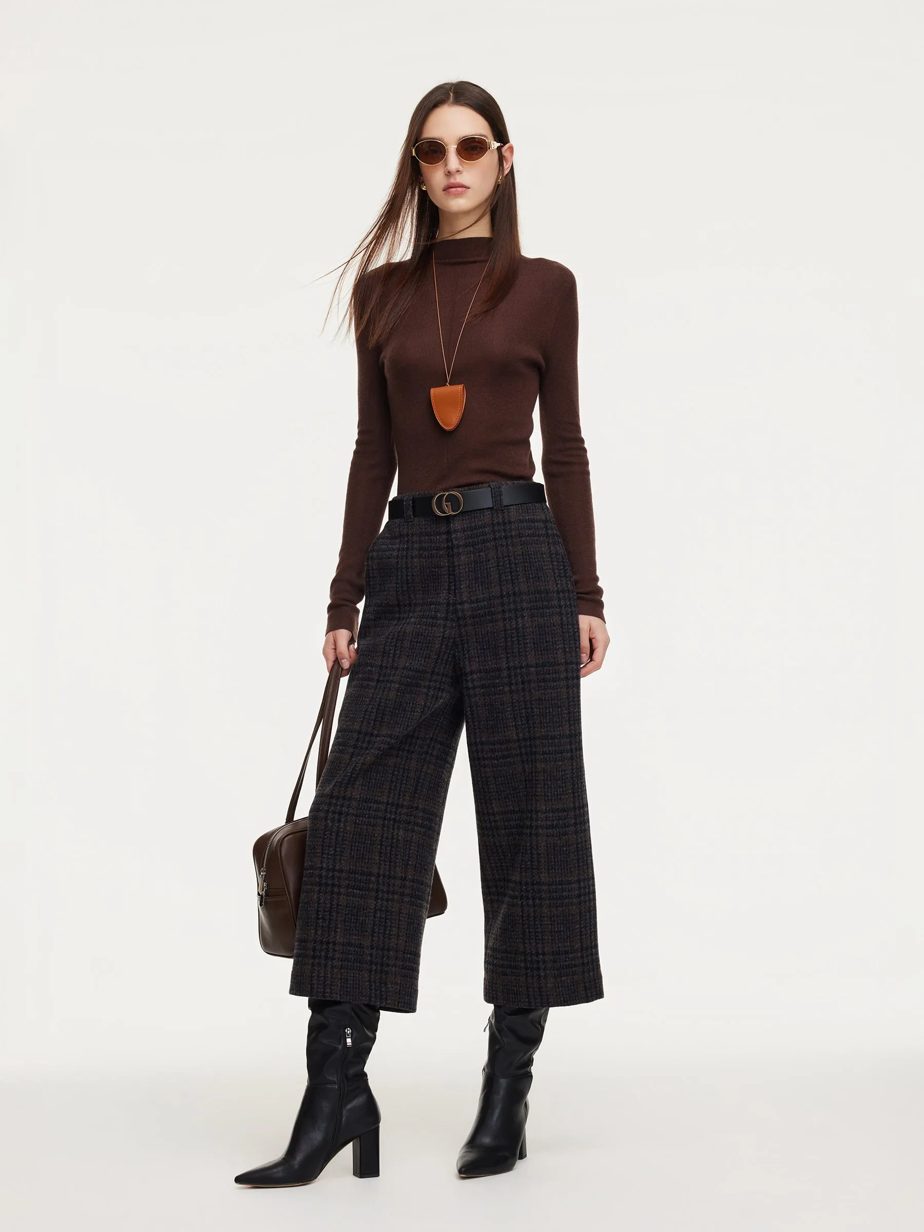 100% Wool Plaid Women Wide Leg Pants sold by Goelia product image thumbnail 3
