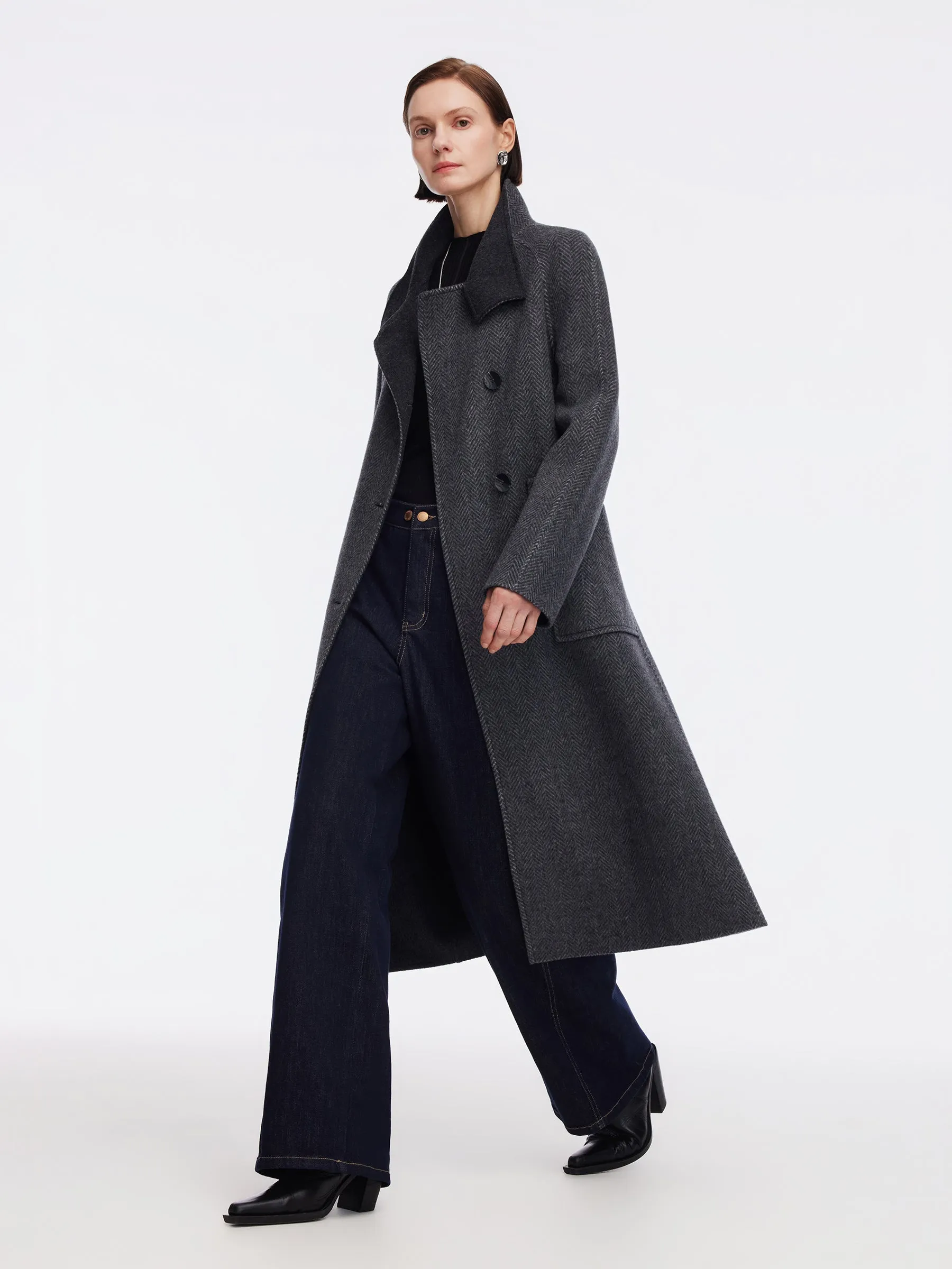 Cashmere Wool Blend Double-Faced Women Self-Tie Belt Overcoat sold by Goelia product image thumbnail 3
