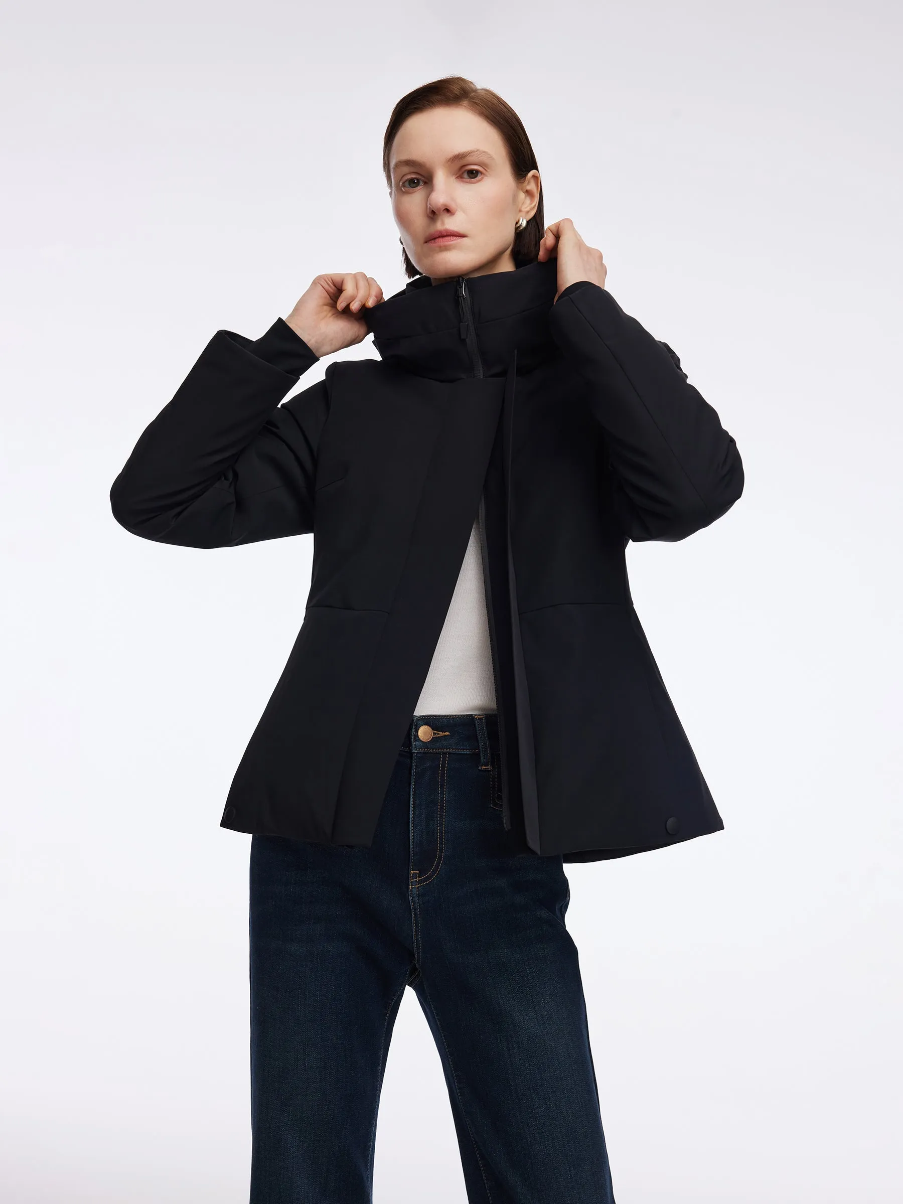 Gathered Waist Hooded Goose Down Jacket With Belt sold by Goelia product image thumbnail 2