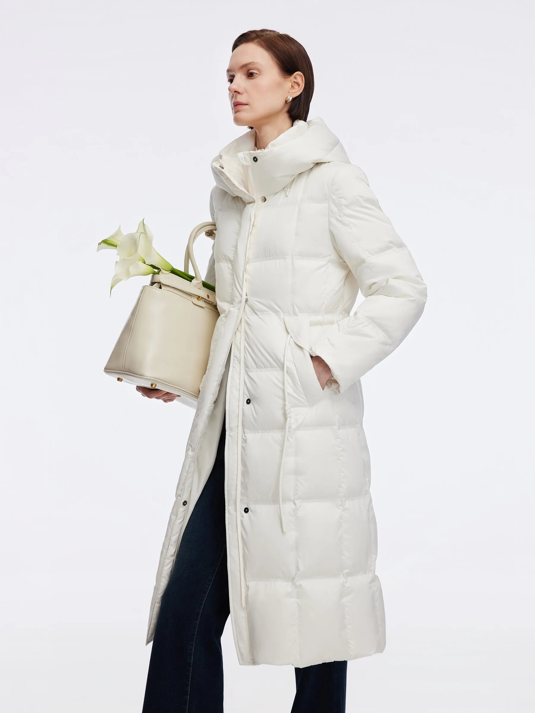 Drawstring Adjustable Waist Hooded Long Goose Down Coat sold by Goelia product image thumbnail 3