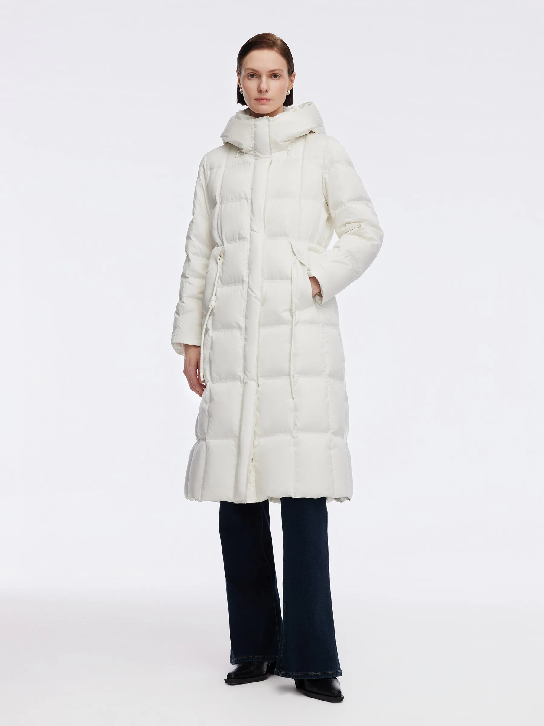 Drawstring Adjustable Waist Hooded Long Goose Down Coat sold by Goelia product image thumbnail 2