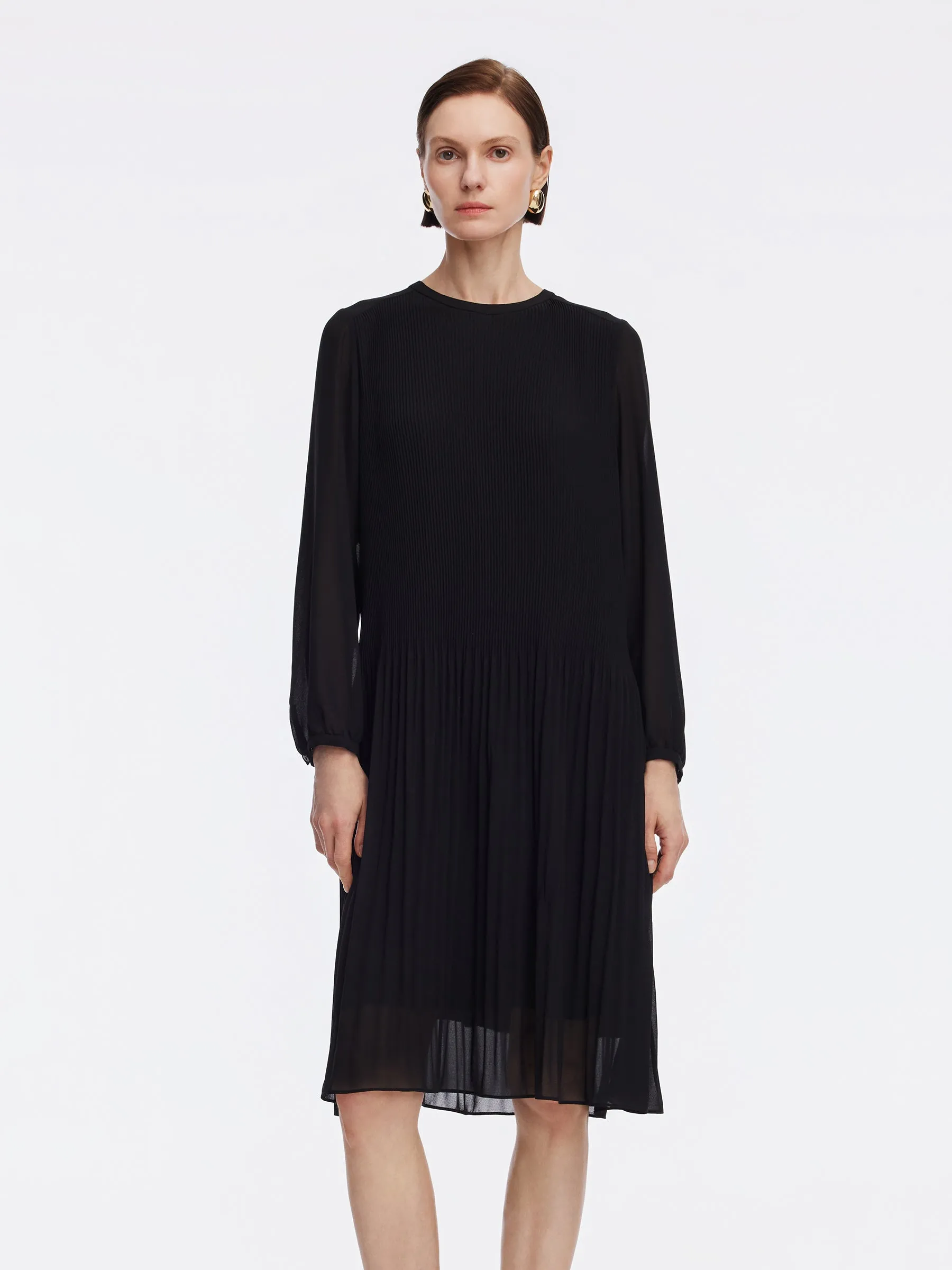 A-Line Pleated Self-Tie Belt Women Midi Dress sold by Goelia product image thumbnail 5