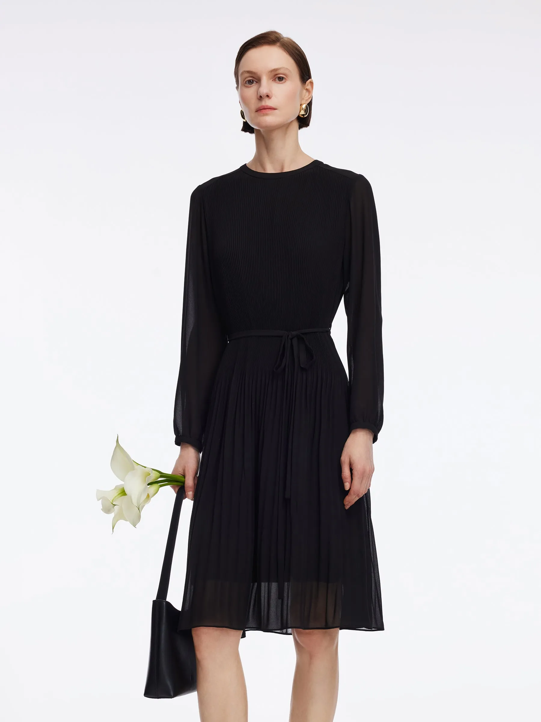 A-Line Pleated Self-Tie Belt Women Midi Dress sold by Goelia product image thumbnail 2