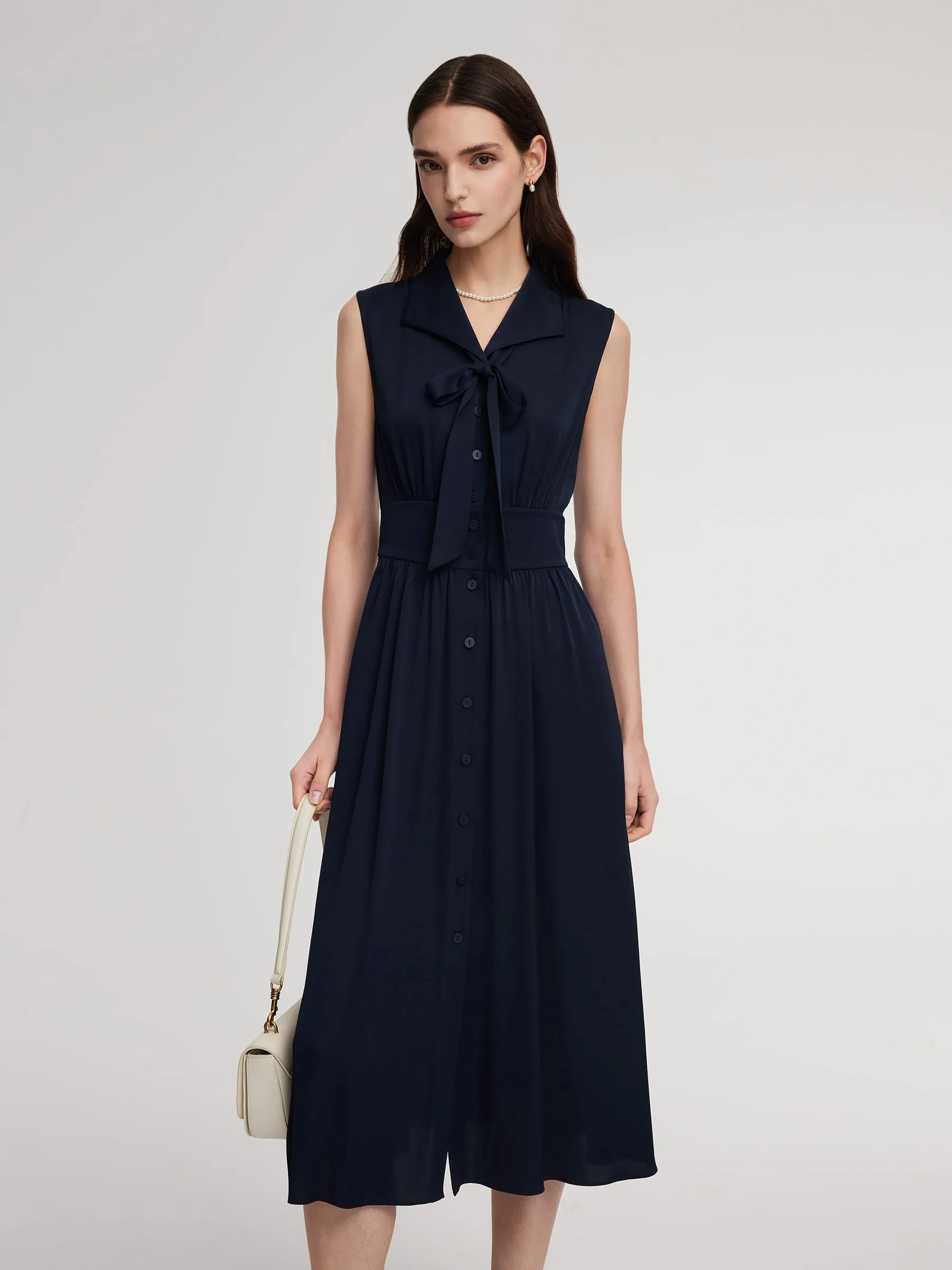 22MM Mulberry Silk Gathered Waist Women Sleeveless Maxi Dress sold by Goelia product image thumbnail 2