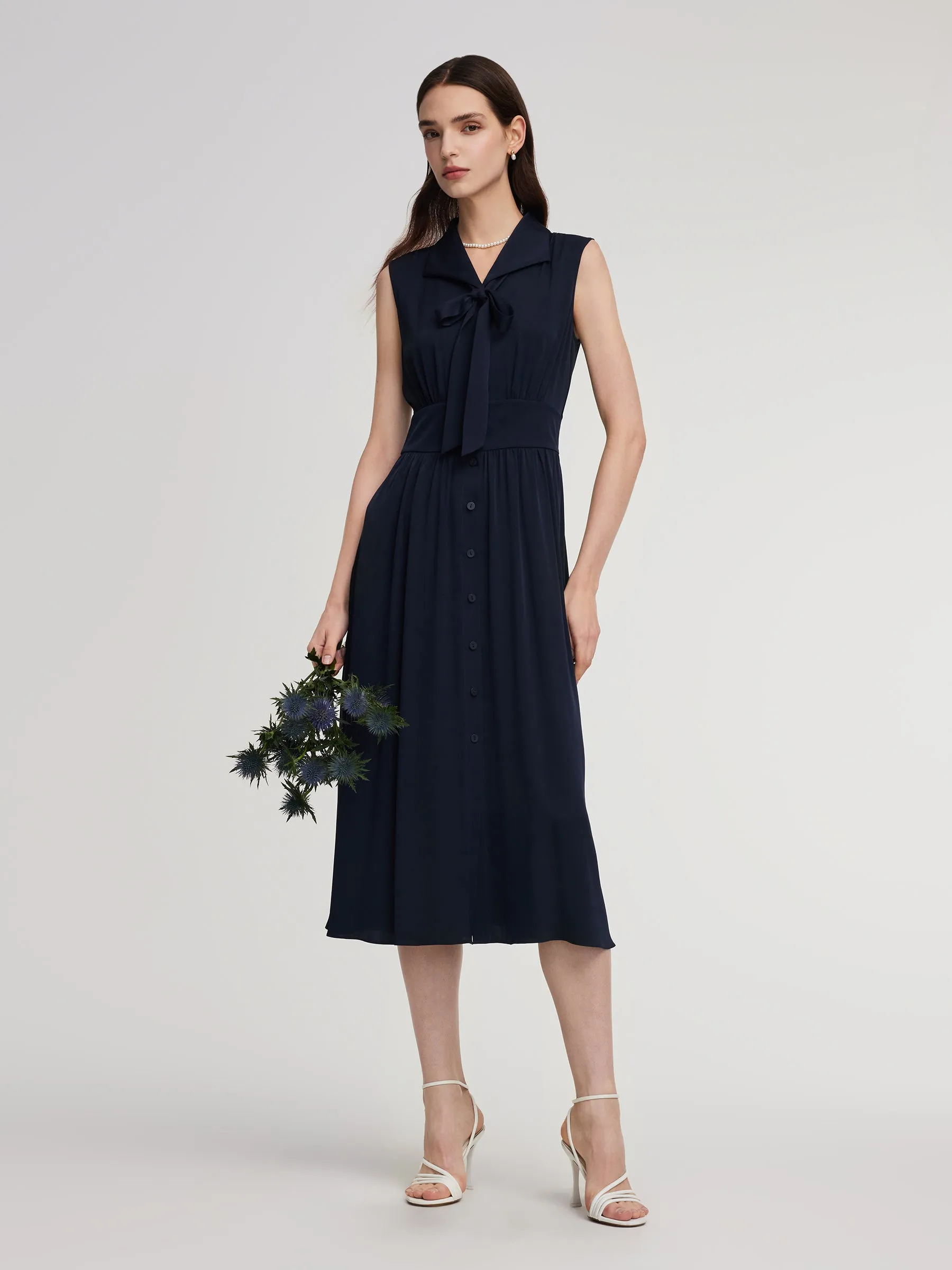 22MM Mulberry Silk Gathered Waist Women Sleeveless Maxi Dress sold by Goelia