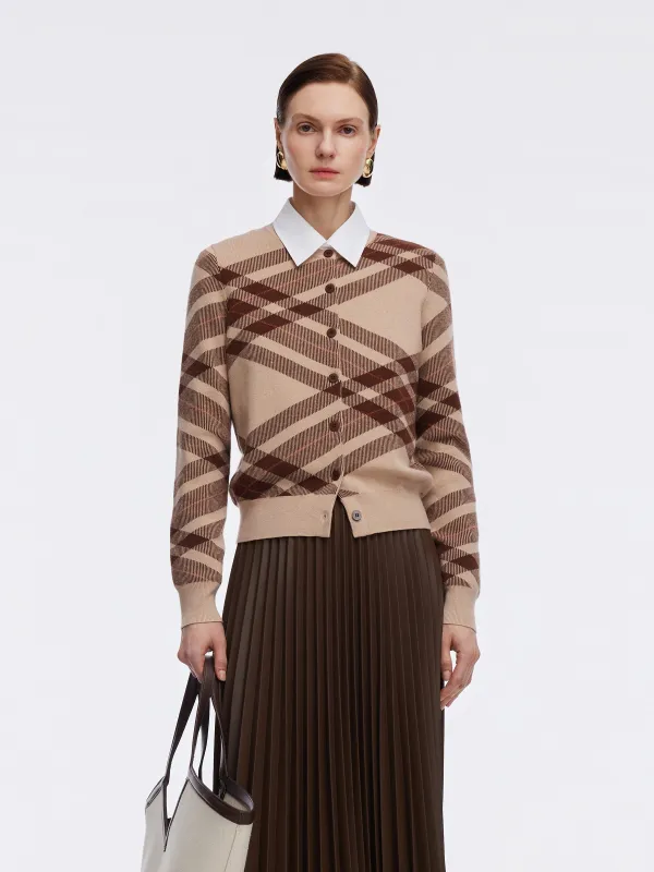 Tencel Wool Blend Plaid Women Cardigan sold by Goelia