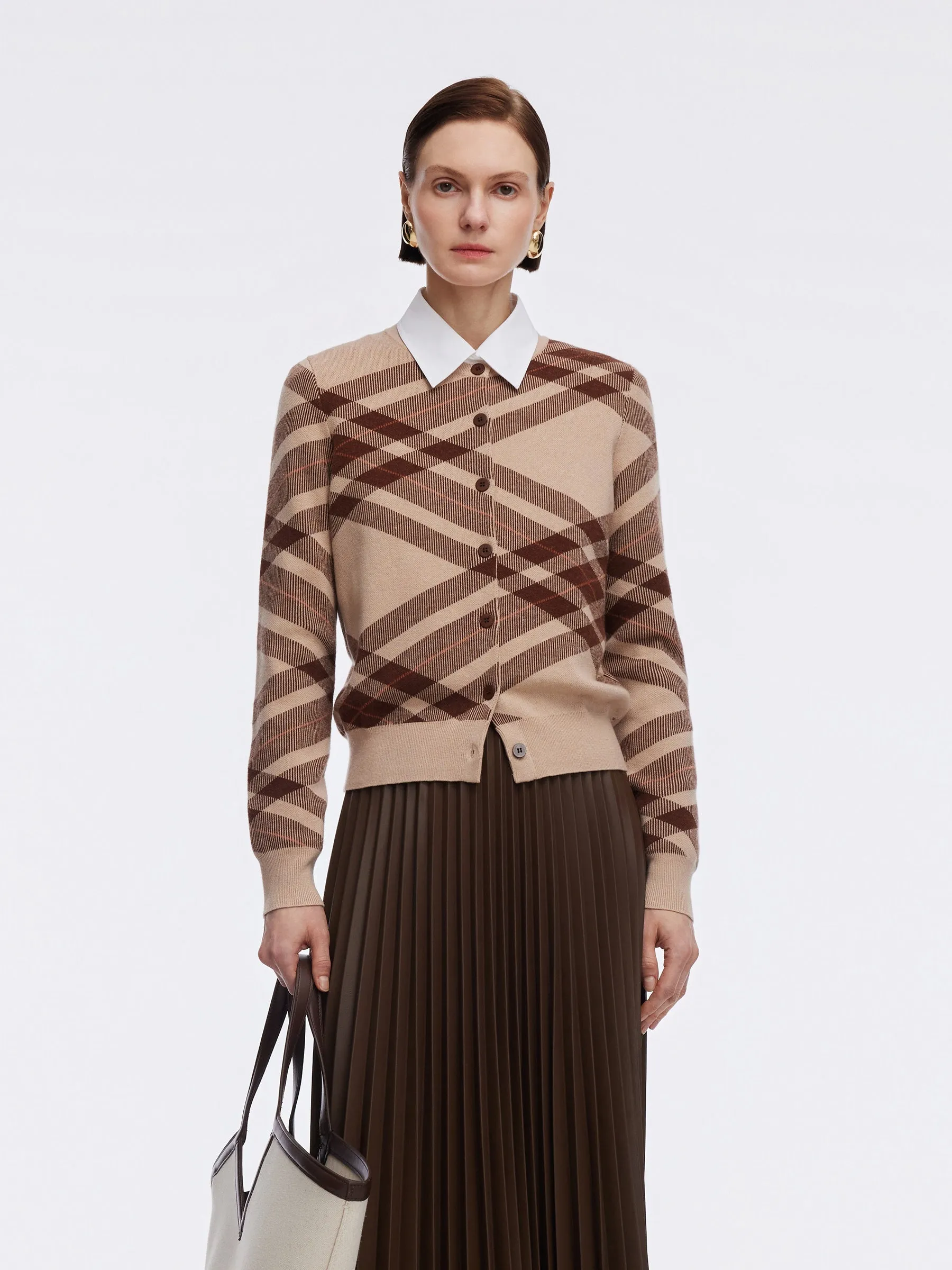 Tencel Wool Blend Plaid Women Cardigan sold by Goelia