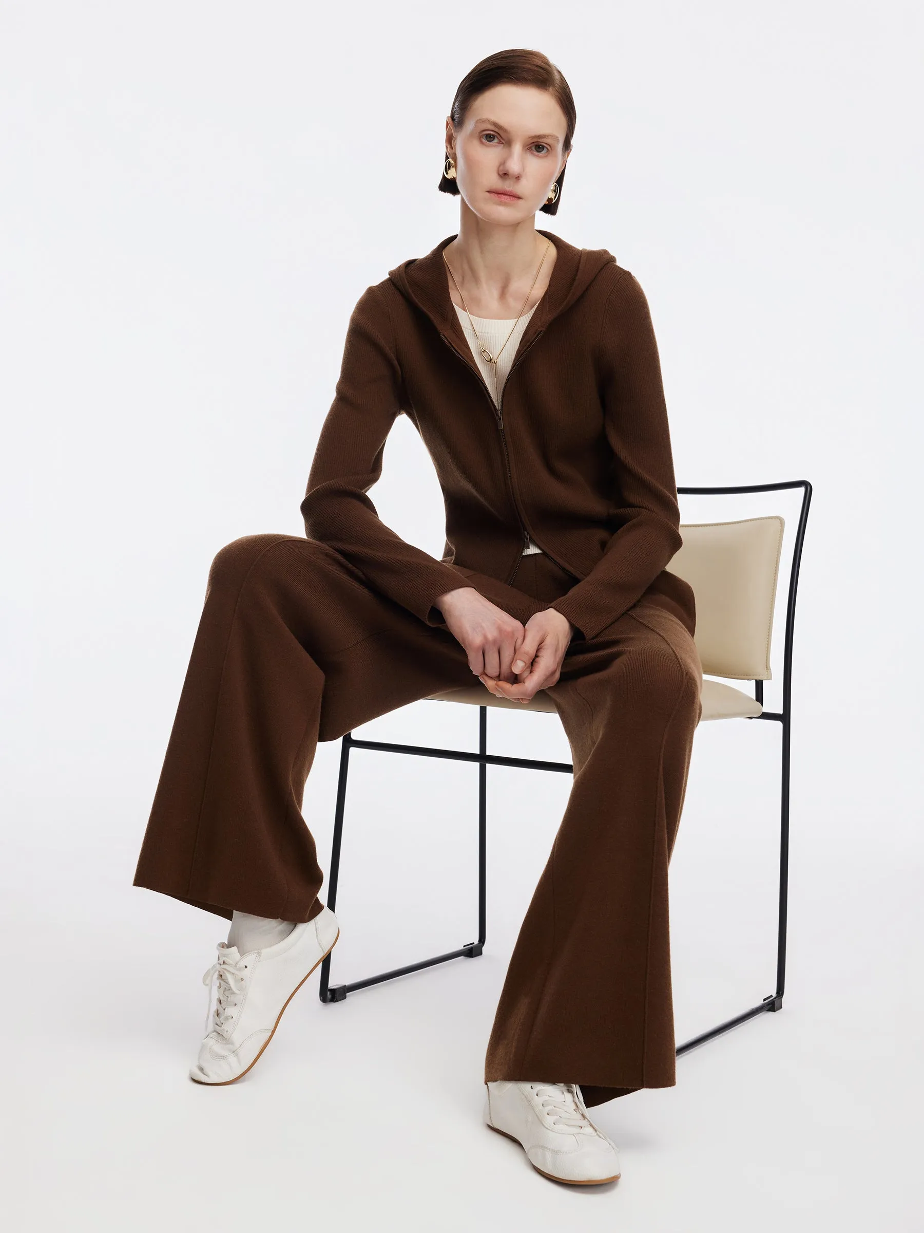 Tencel Wool Blend Faux Two-Piece Zip-Up Knit Top And Pants Two-Piece Set sold by Goelia product image thumbnail 2