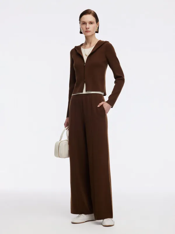 Tencel Wool Blend Faux Two-Piece Zip-Up Knit Top And Pants Two-Piece Set sold by Goelia