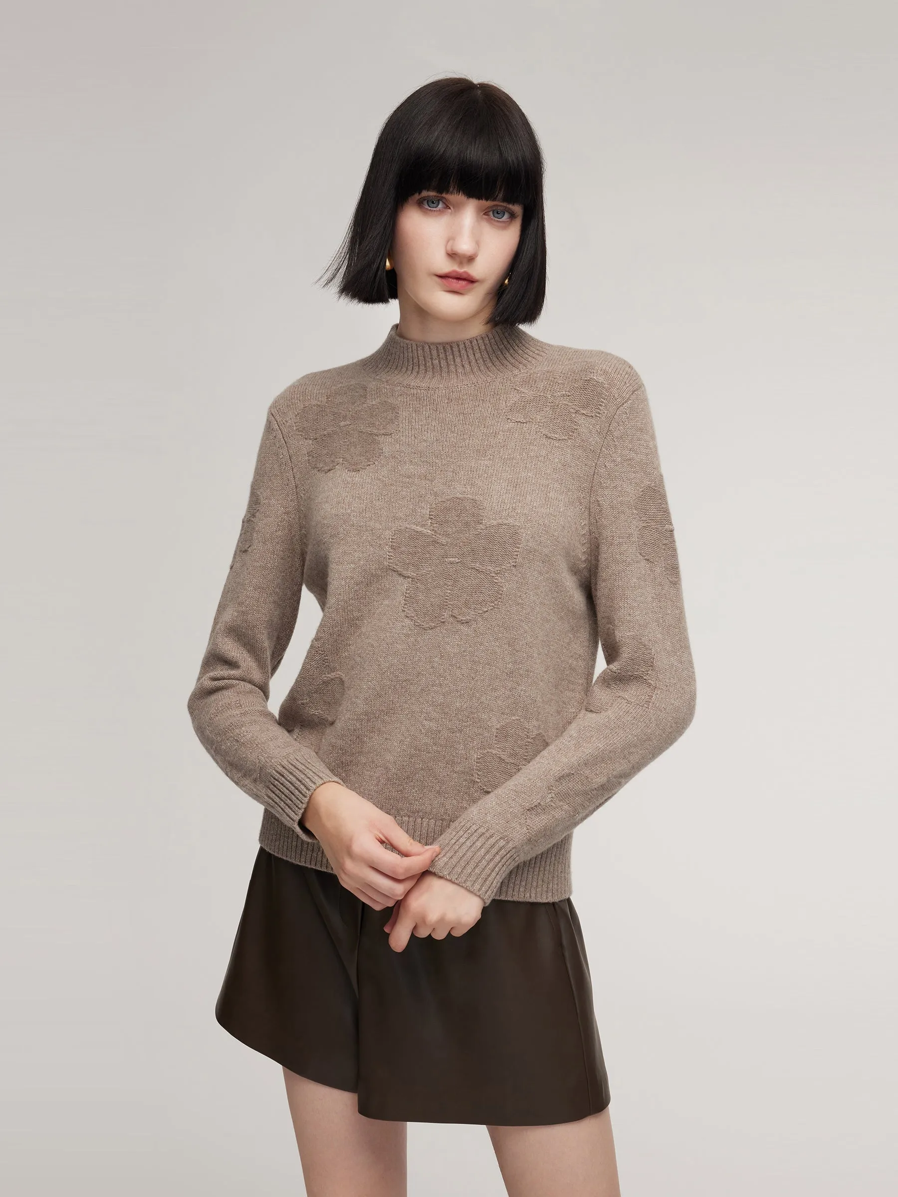 Wool Jacquard Mock Neck Women Sweater sold by Goelia product image thumbnail 2