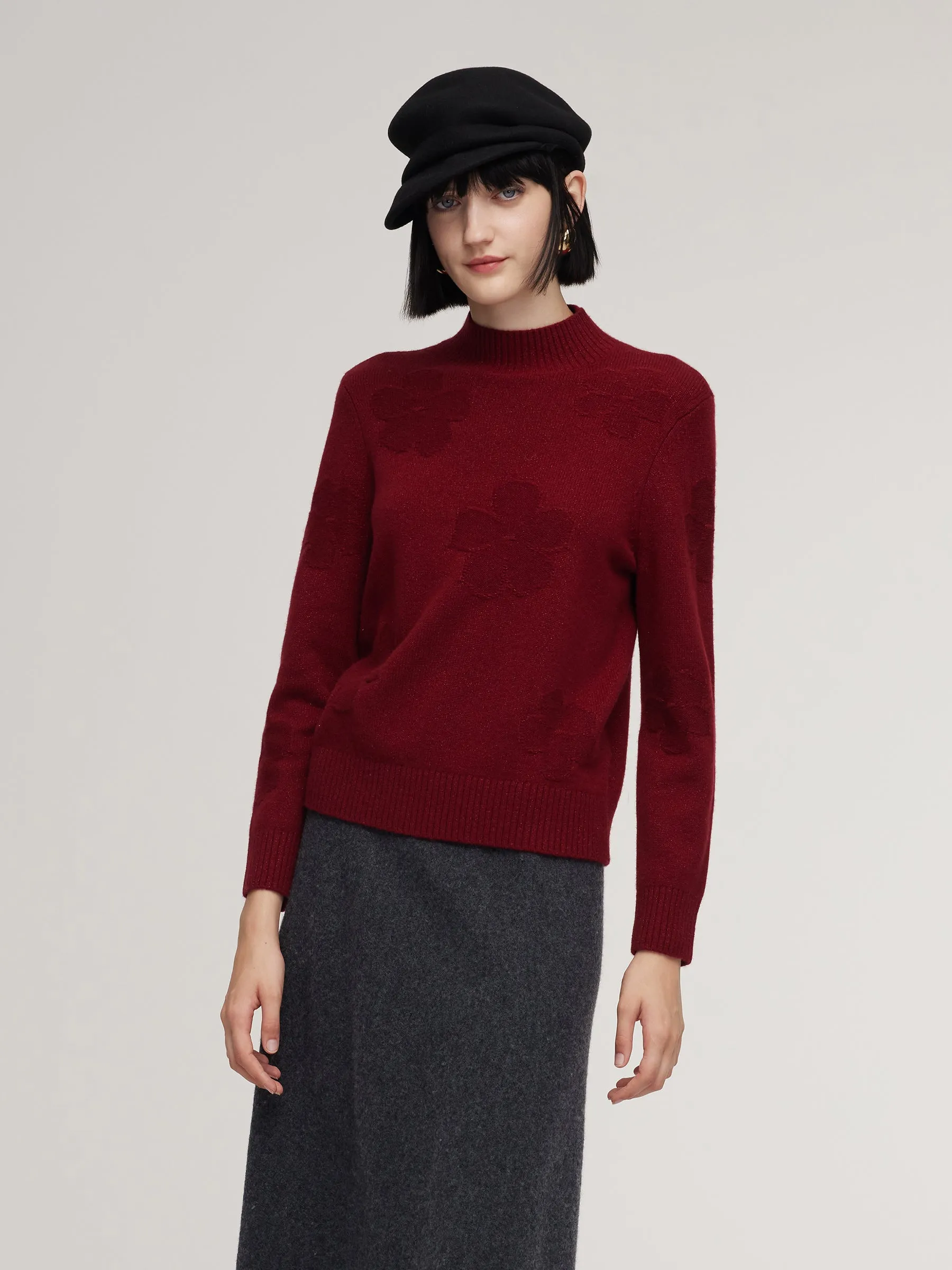 Wool Jacquard Mock Neck Women Sweater sold by Goelia product image thumbnail 4