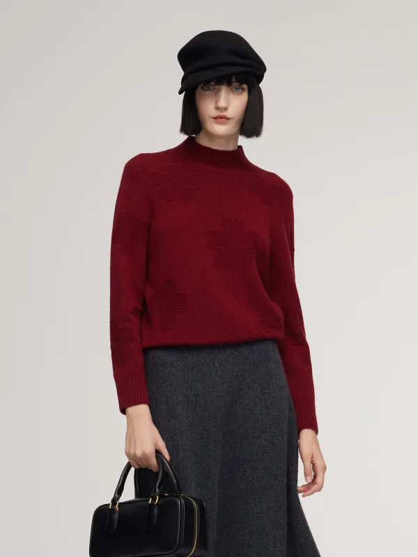 Wool Jacquard Mock Neck Women Sweater sold by Goelia