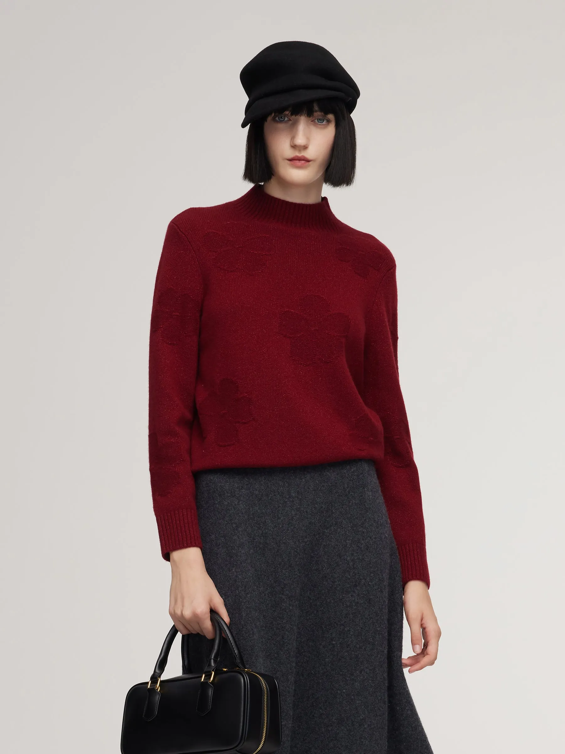 Wool Jacquard Mock Neck Women Sweater sold by Goelia