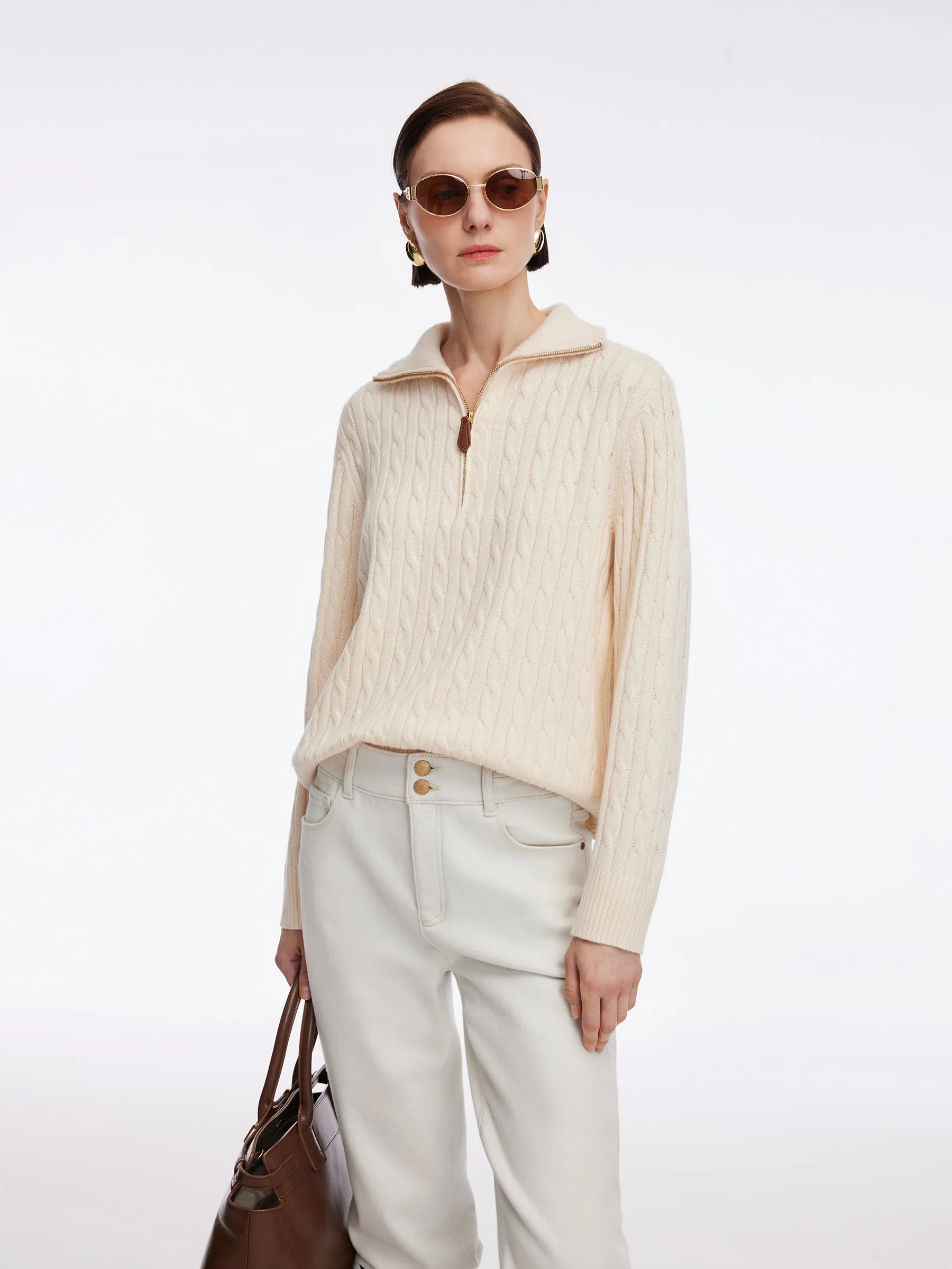 Wool Blend Half-Zip Women Sweater sold by Goelia