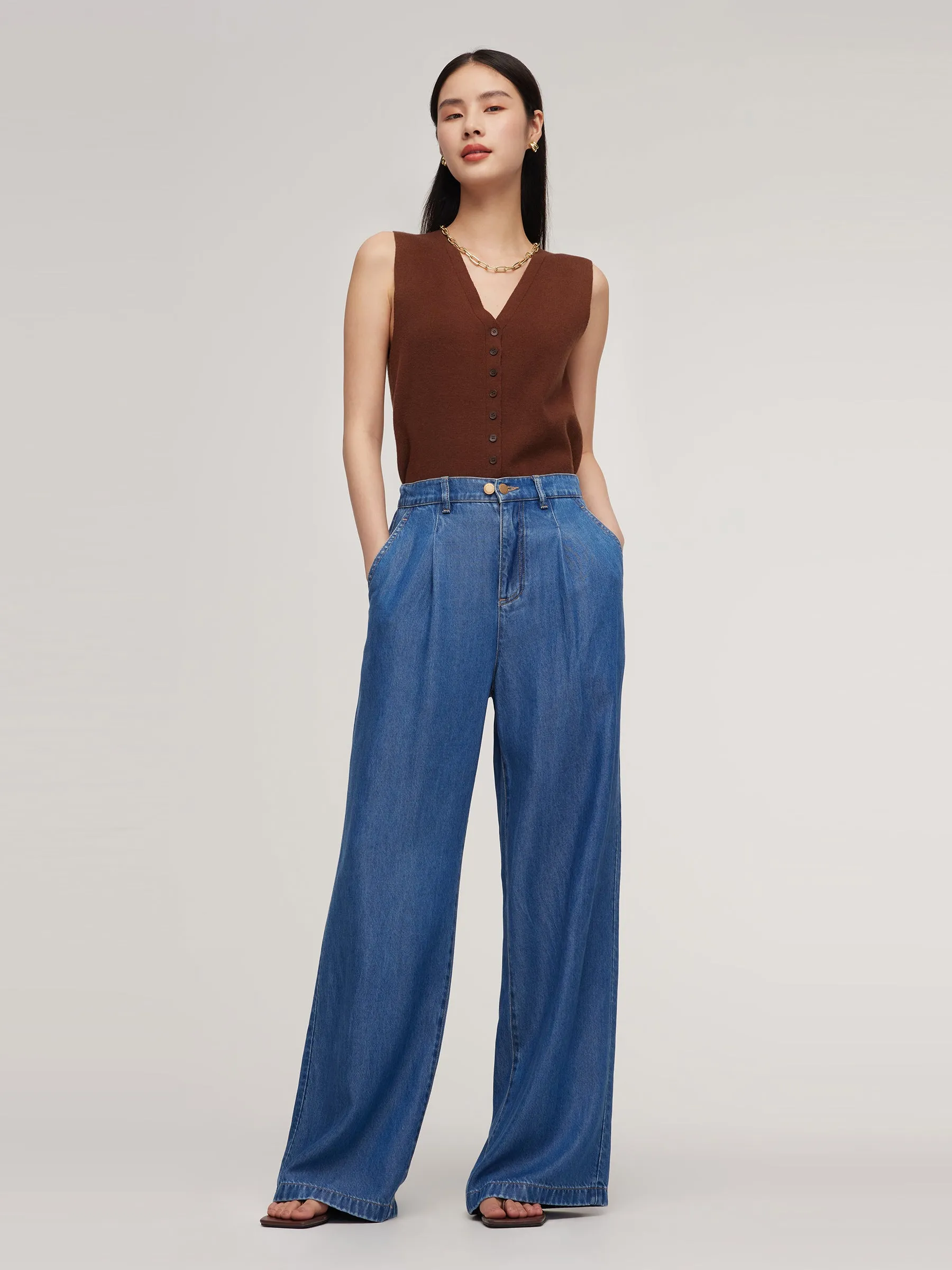 100% Tencel Denim Elastic Waist Women Full Length Jeans sold by Goelia product image thumbnail 2