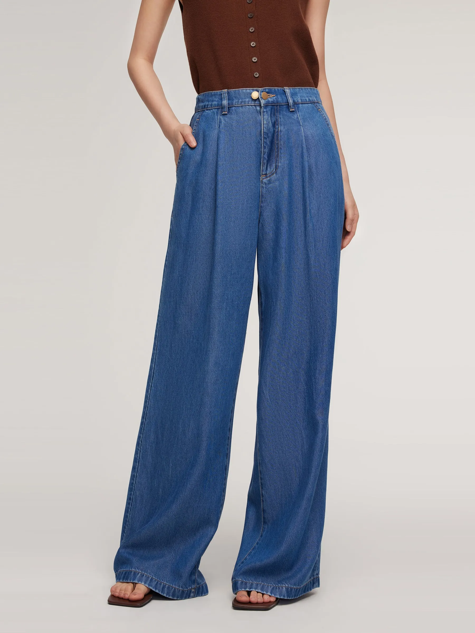 100% Tencel Denim Elastic Waist Women Full Length Jeans sold by Goelia