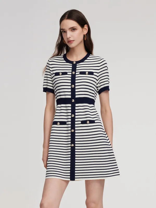 Lyocell Blend Stripe Gathered Waist Women Knit Mini Dress sold by Goelia