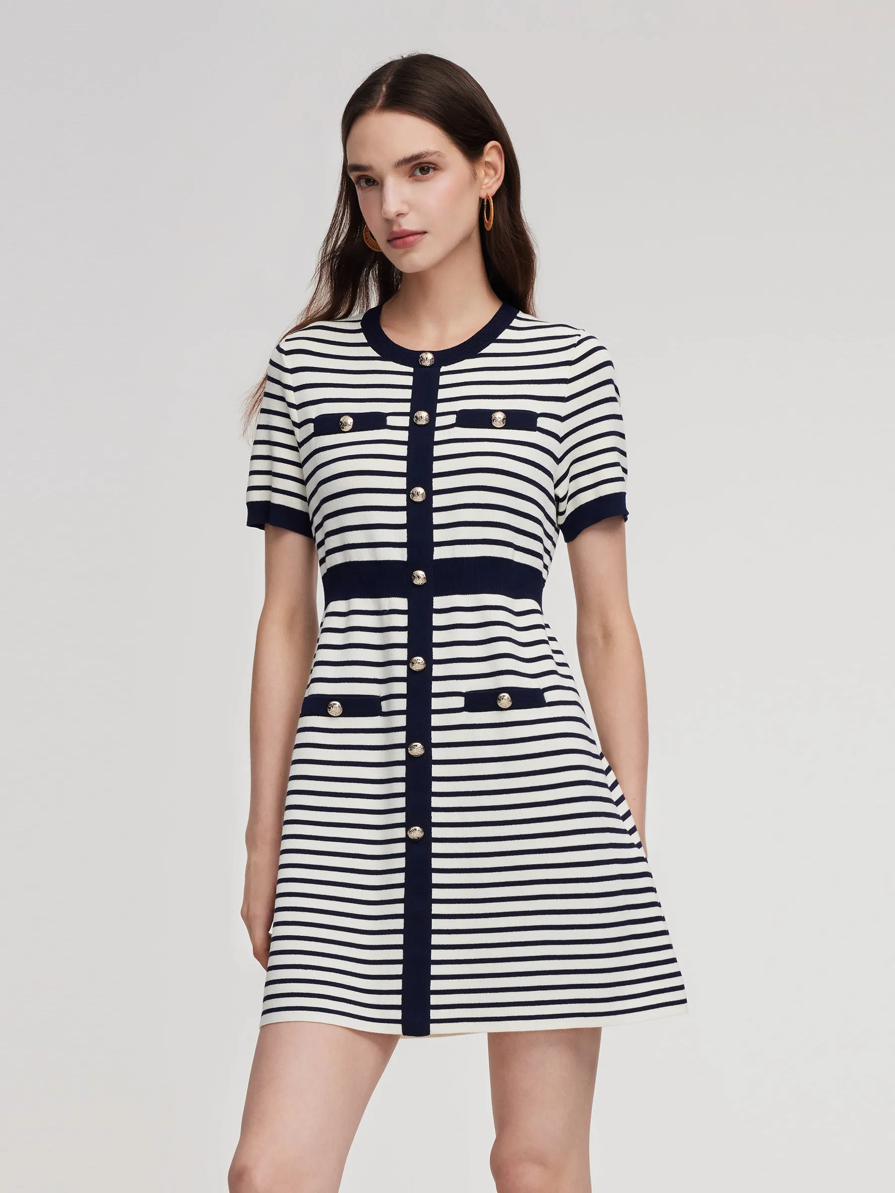 Lyocell Blend Stripe Gathered Waist Women Knit Mini Dress sold by Goelia