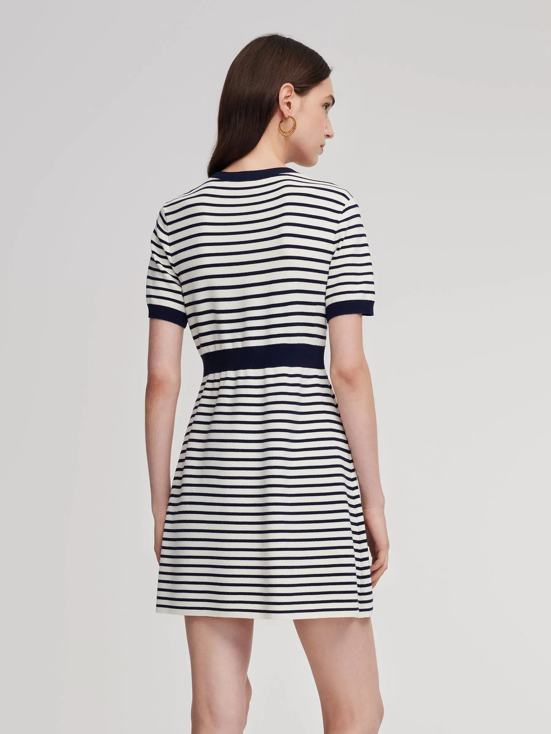 Lyocell Blend Stripe Gathered Waist Women Knit Mini Dress sold by Goelia product image thumbnail 3