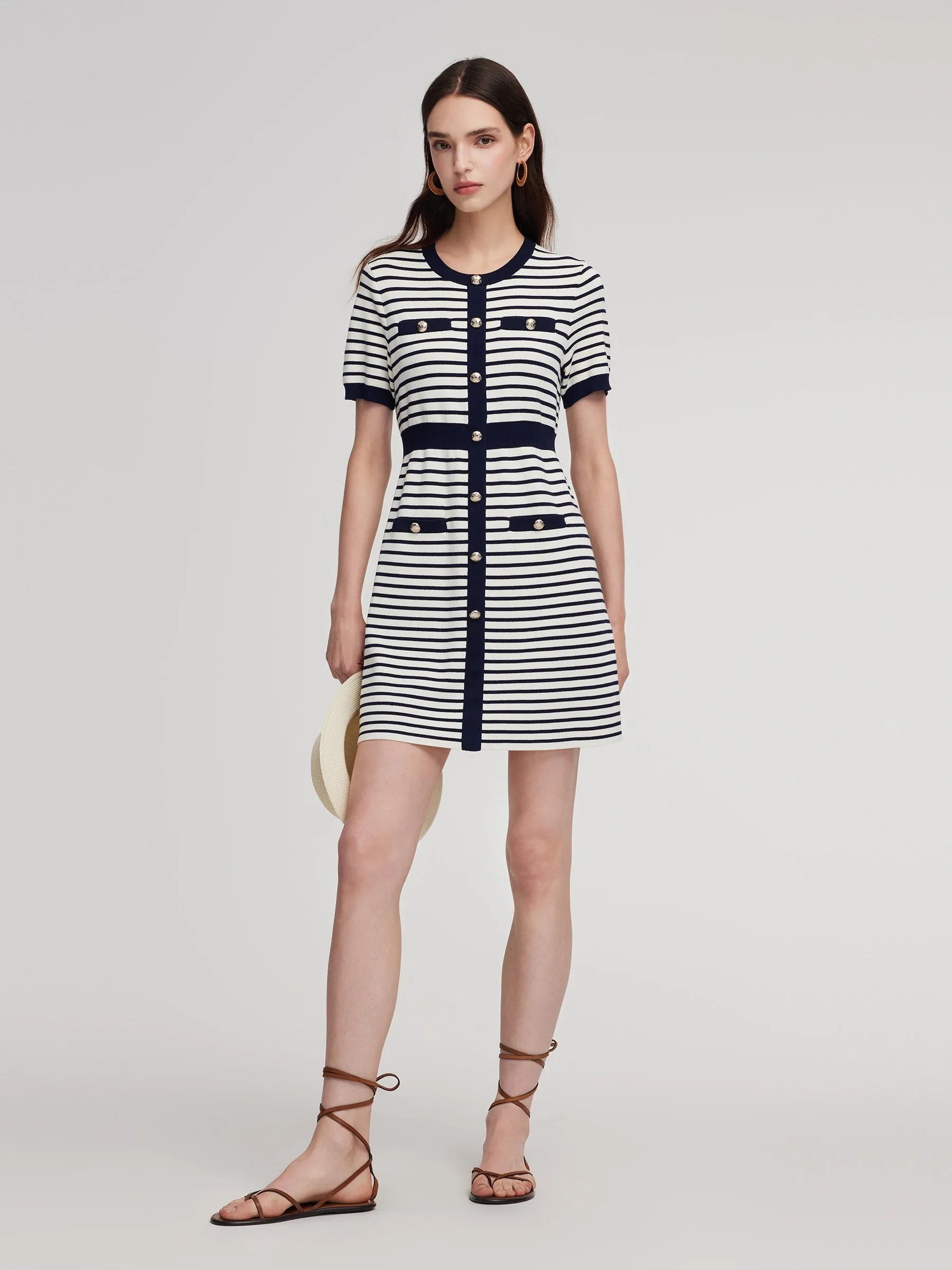 Lyocell Blend Stripe Gathered Waist Women Knit Mini Dress sold by Goelia product image thumbnail 2
