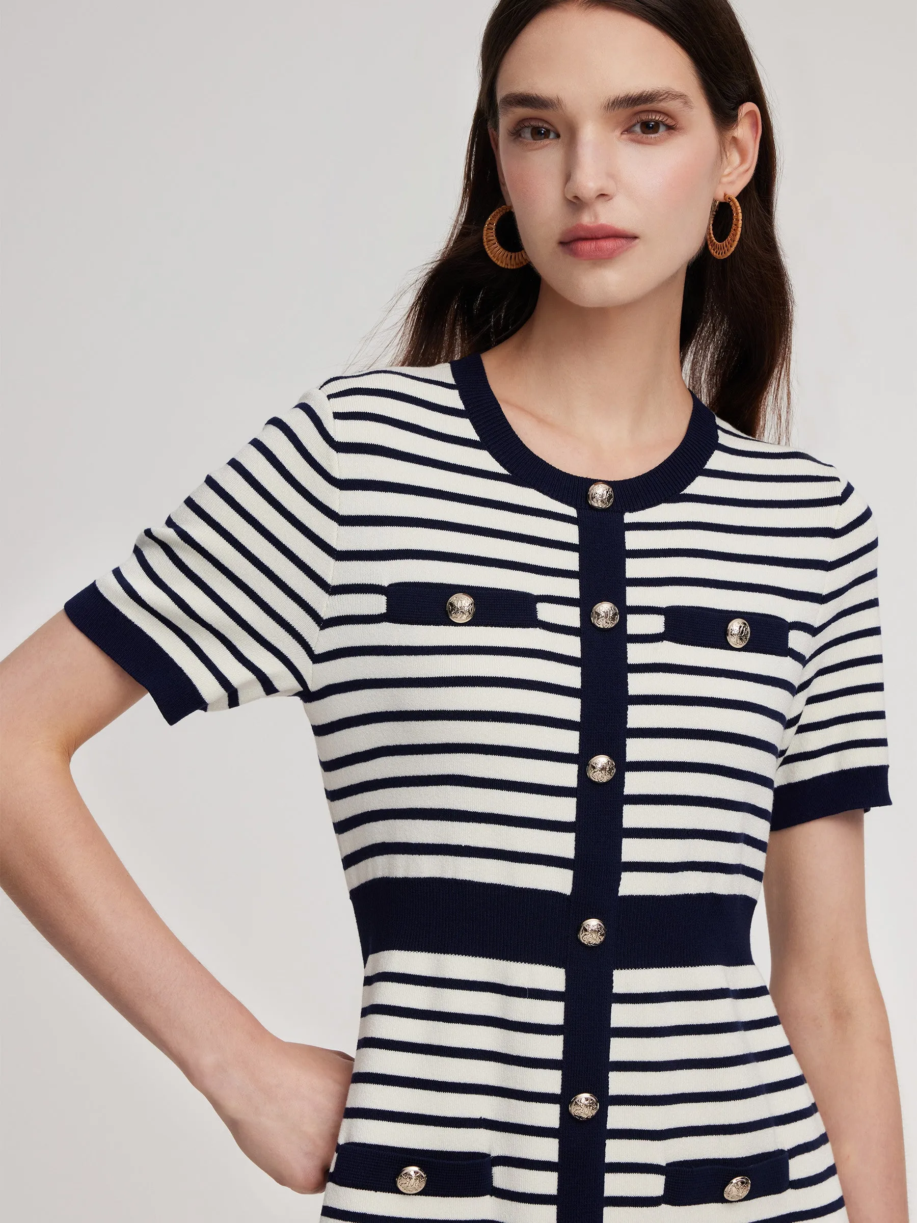 Lyocell Blend Stripe Gathered Waist Women Knit Mini Dress sold by Goelia product image thumbnail 5