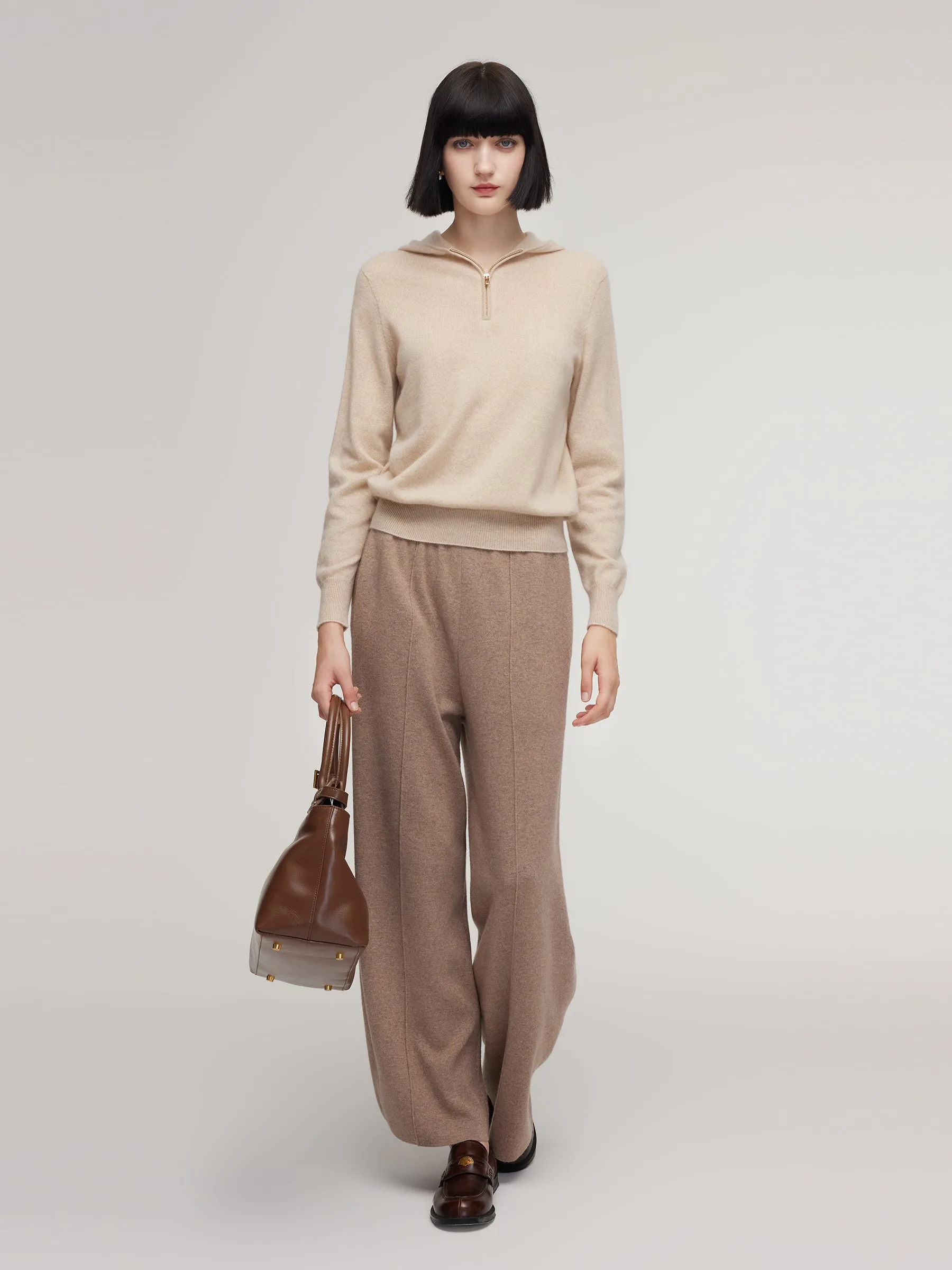 100% Cashmere Half-Zip Women Hooded Sweater sold by Goelia product image thumbnail 2