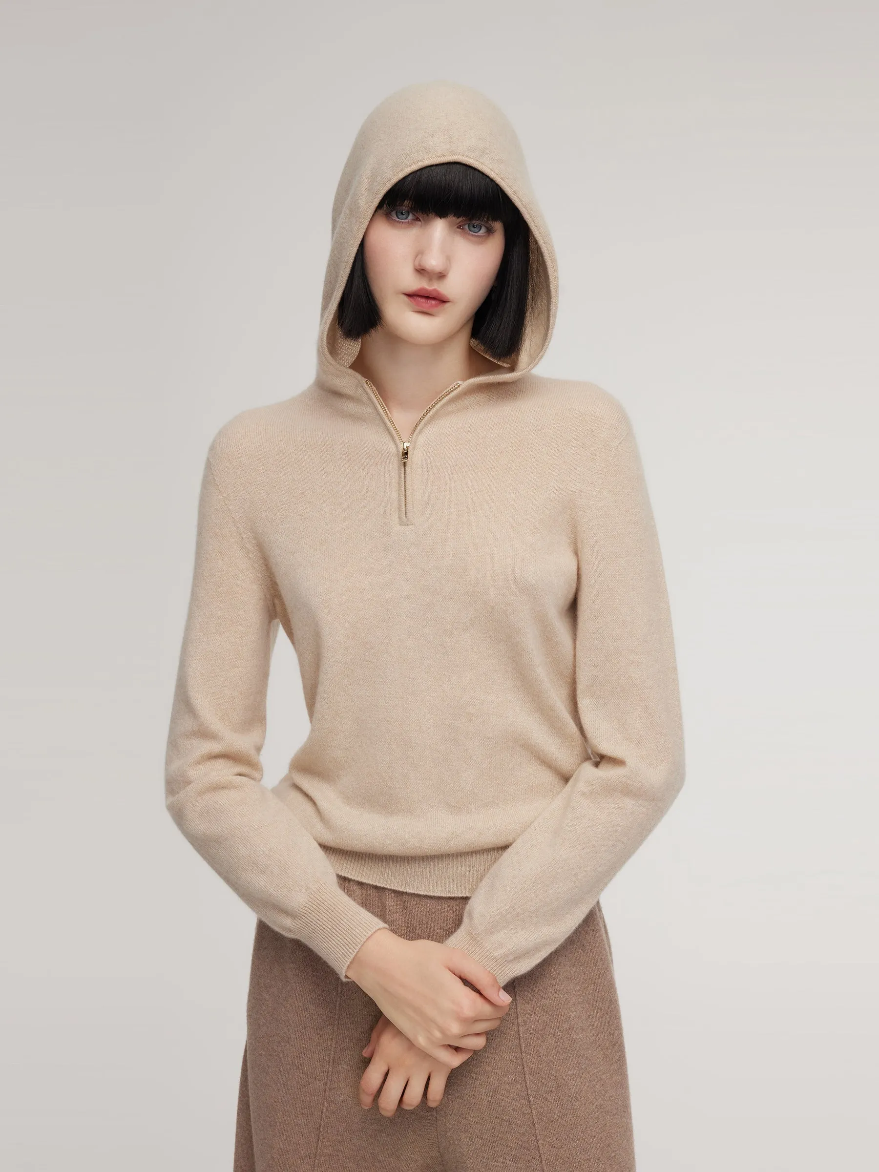 100% Cashmere Half-Zip Women Hooded Sweater sold by Goelia product image thumbnail 3
