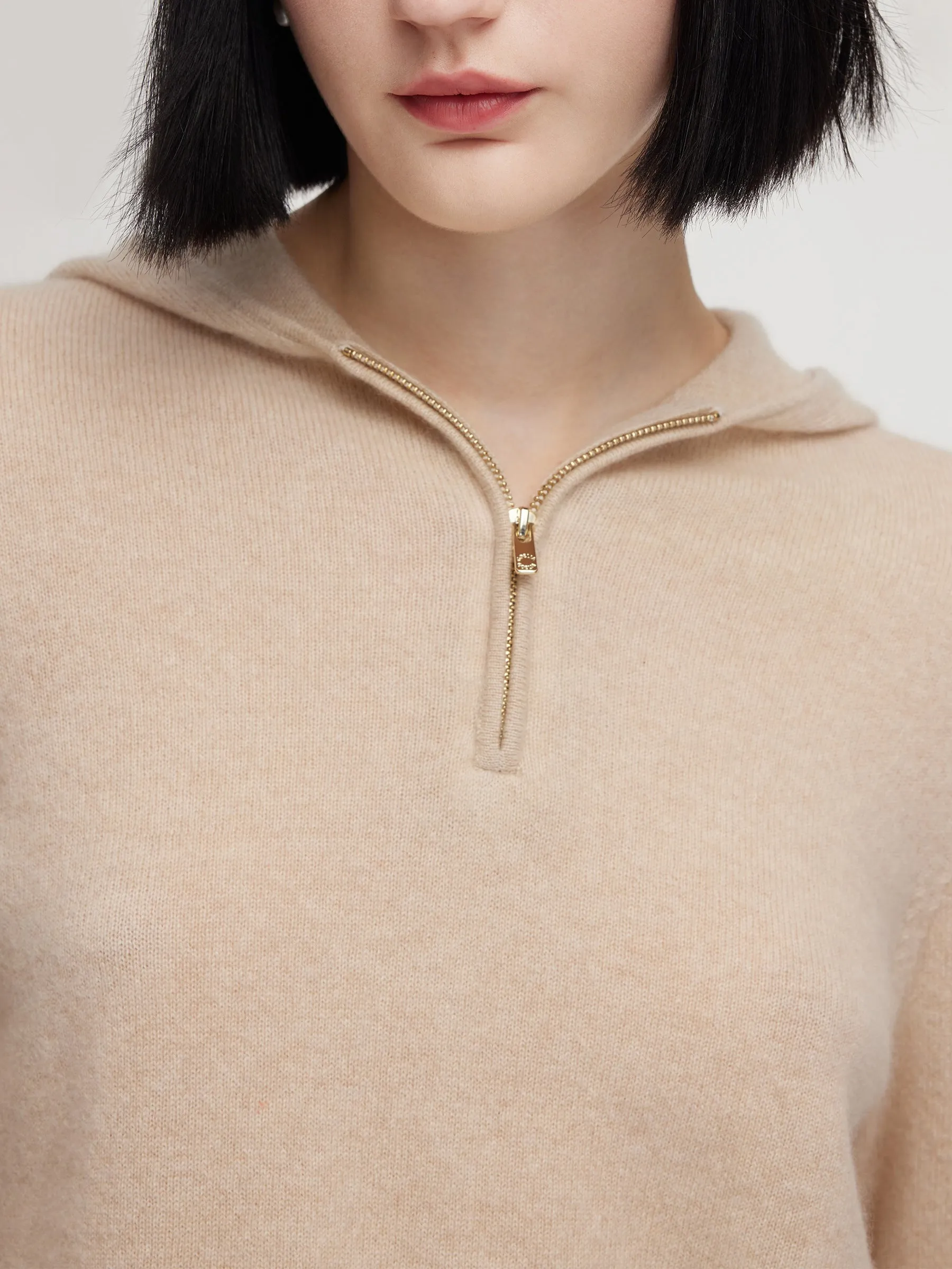 100% Cashmere Half-Zip Women Hooded Sweater sold by Goelia product image thumbnail 5