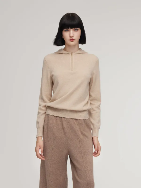 100% Cashmere Half-Zip Women Hooded Sweater sold by Goelia