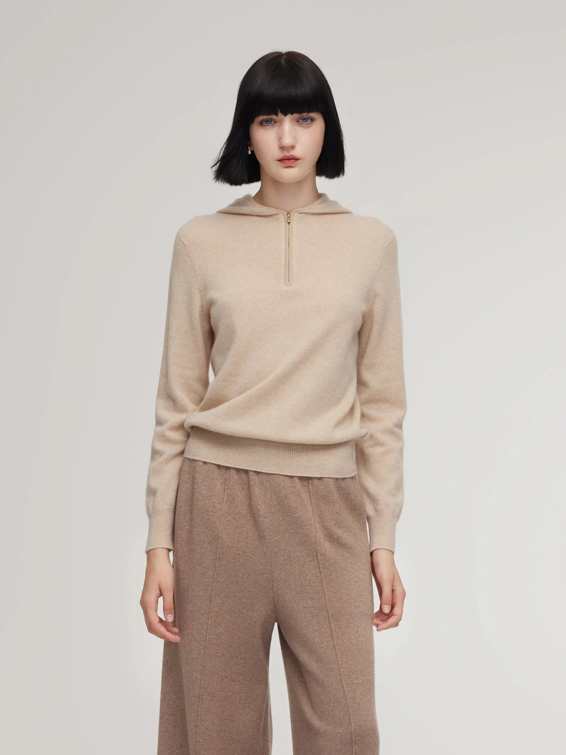 100% Cashmere Half-Zip Women Hooded Sweater sold by Goelia