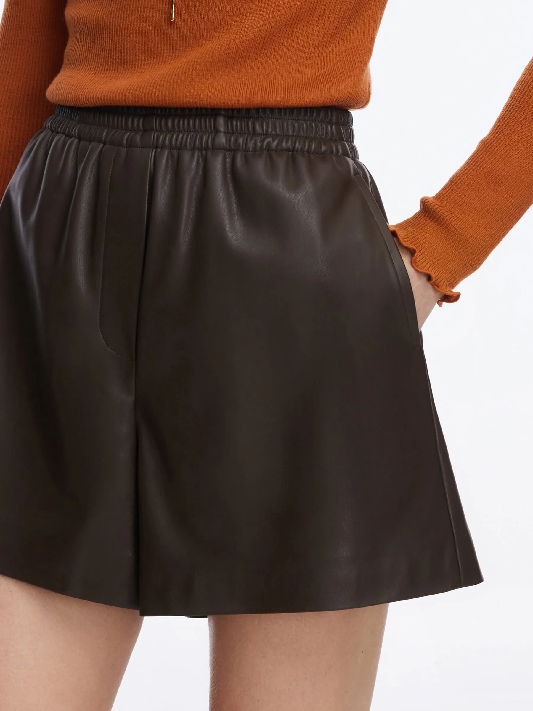 PU Leather Elastic Waist Women A-Line Shorts sold by Goelia product image thumbnail 5