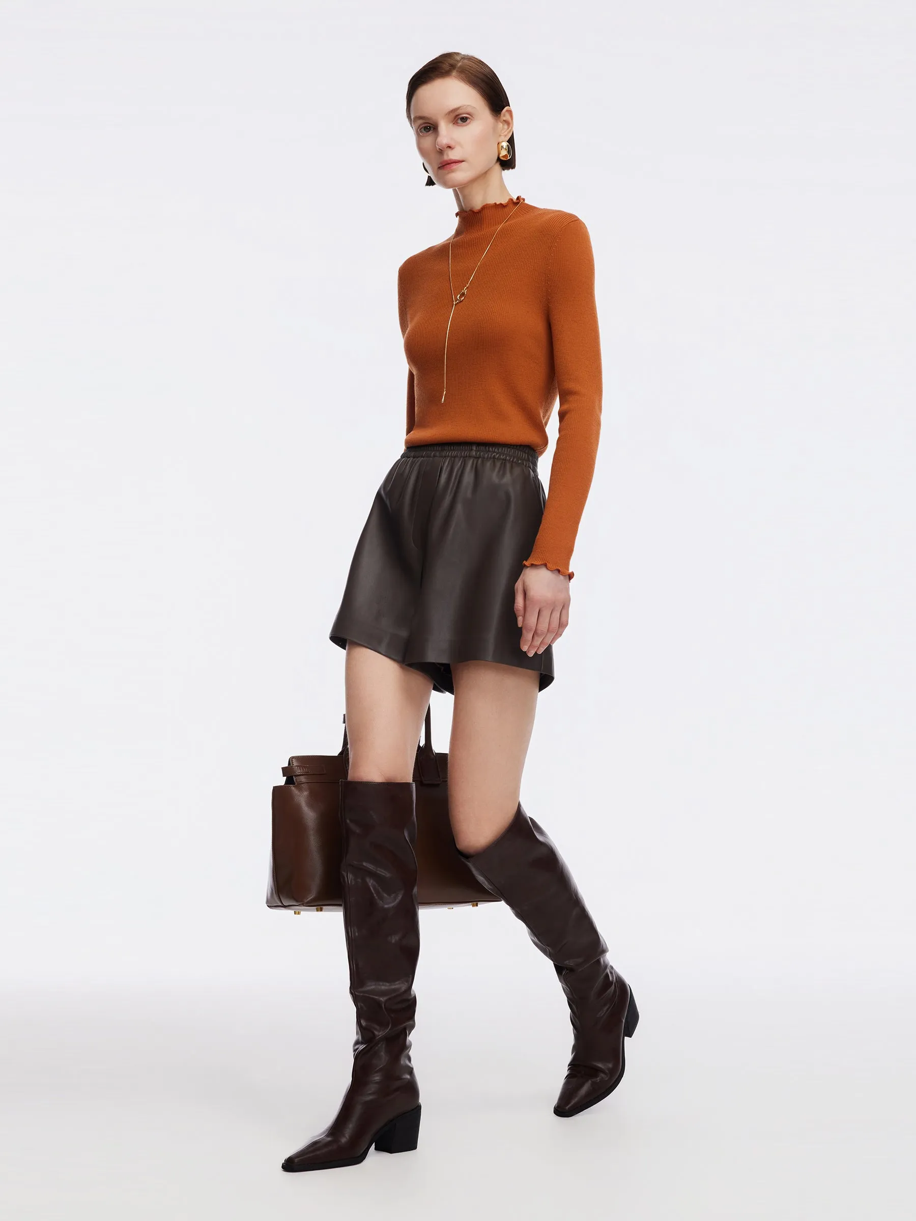 PU Leather Elastic Waist Women A-Line Shorts sold by Goelia product image thumbnail 3