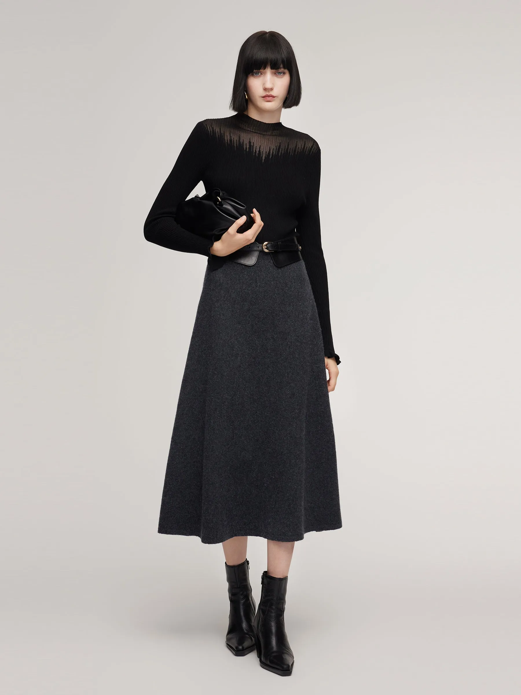 100% Wool A-Line Women Flared Skirt sold by Goelia product image thumbnail 3