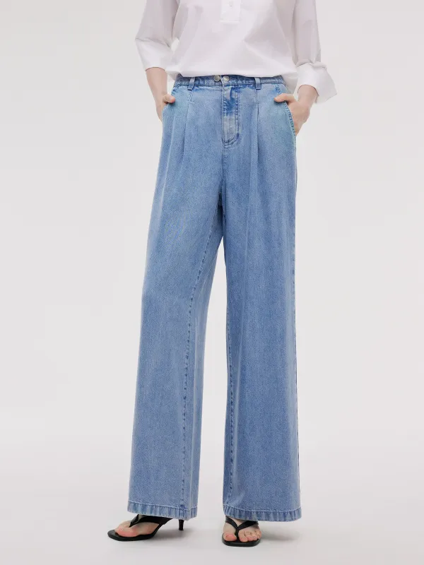 100% Lyocell Denim Straight Wide Leg Women Jeans sold by Goelia