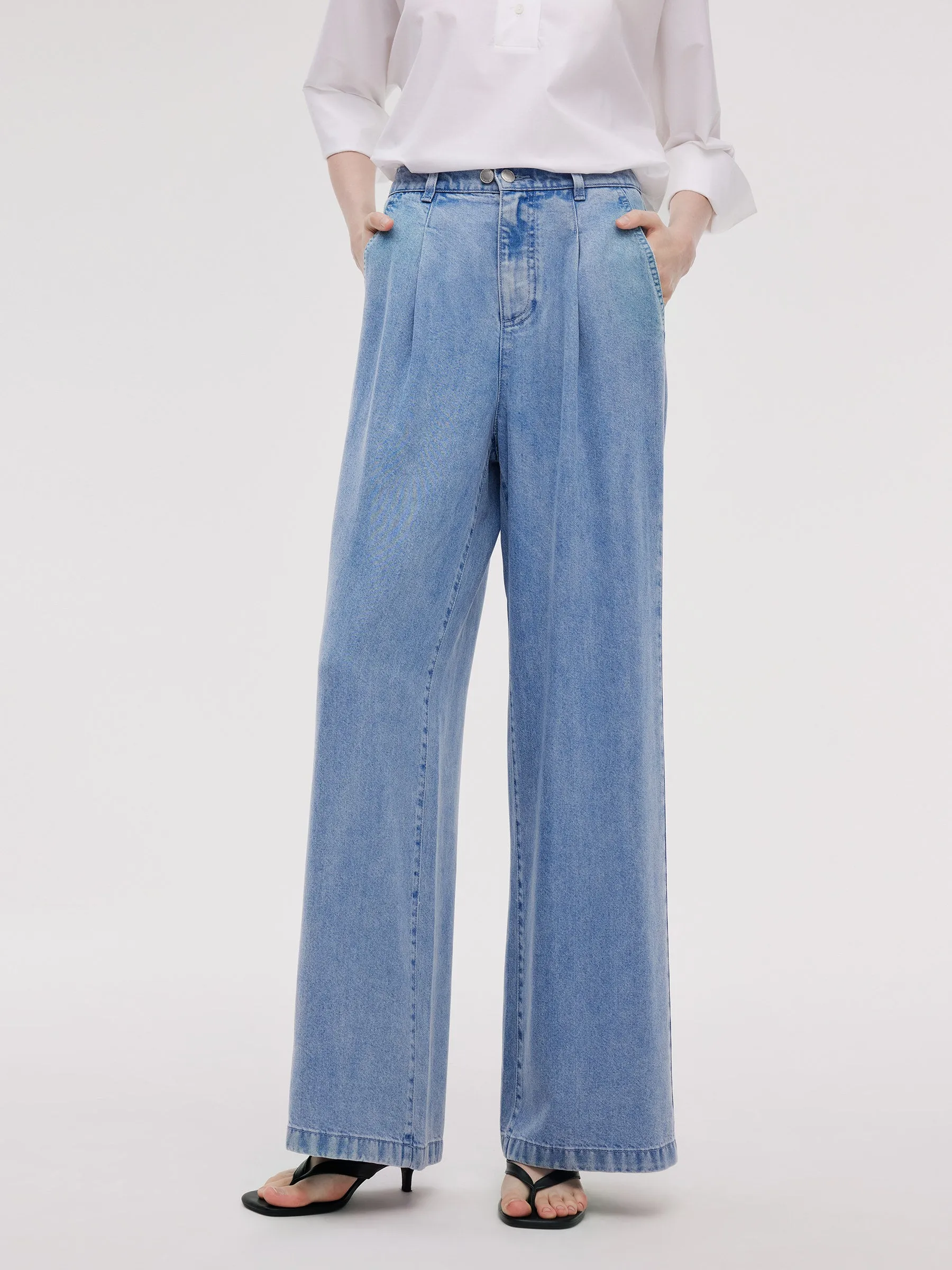 100% Lyocell Denim Straight Wide Leg Women Jeans sold by Goelia