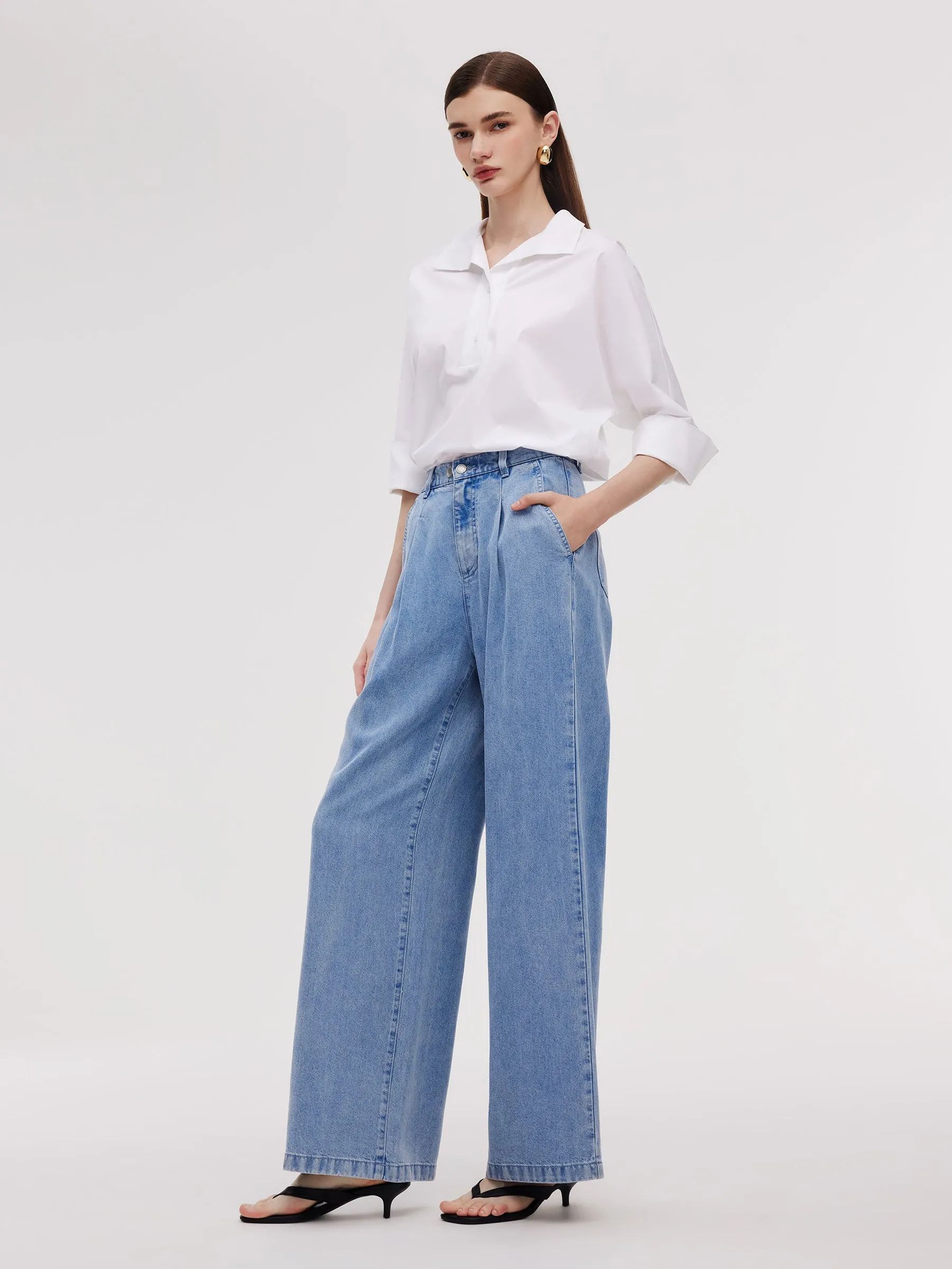 100% Lyocell Denim Straight Wide Leg Women Jeans sold by Goelia product image thumbnail 4