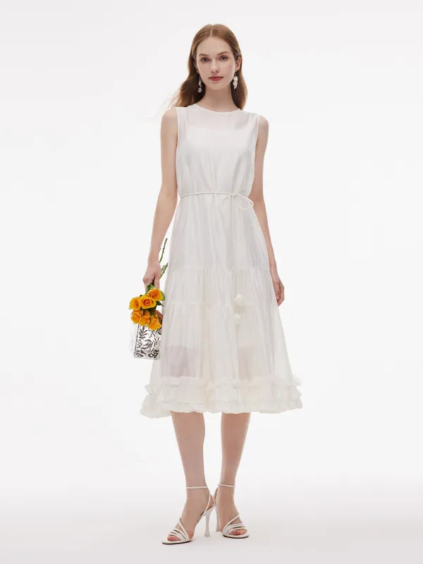 Tencel Blend Ruffle Hem Women Sleeveless Maxi Dress With Slip Dress And Tie String Belt sold by Goelia